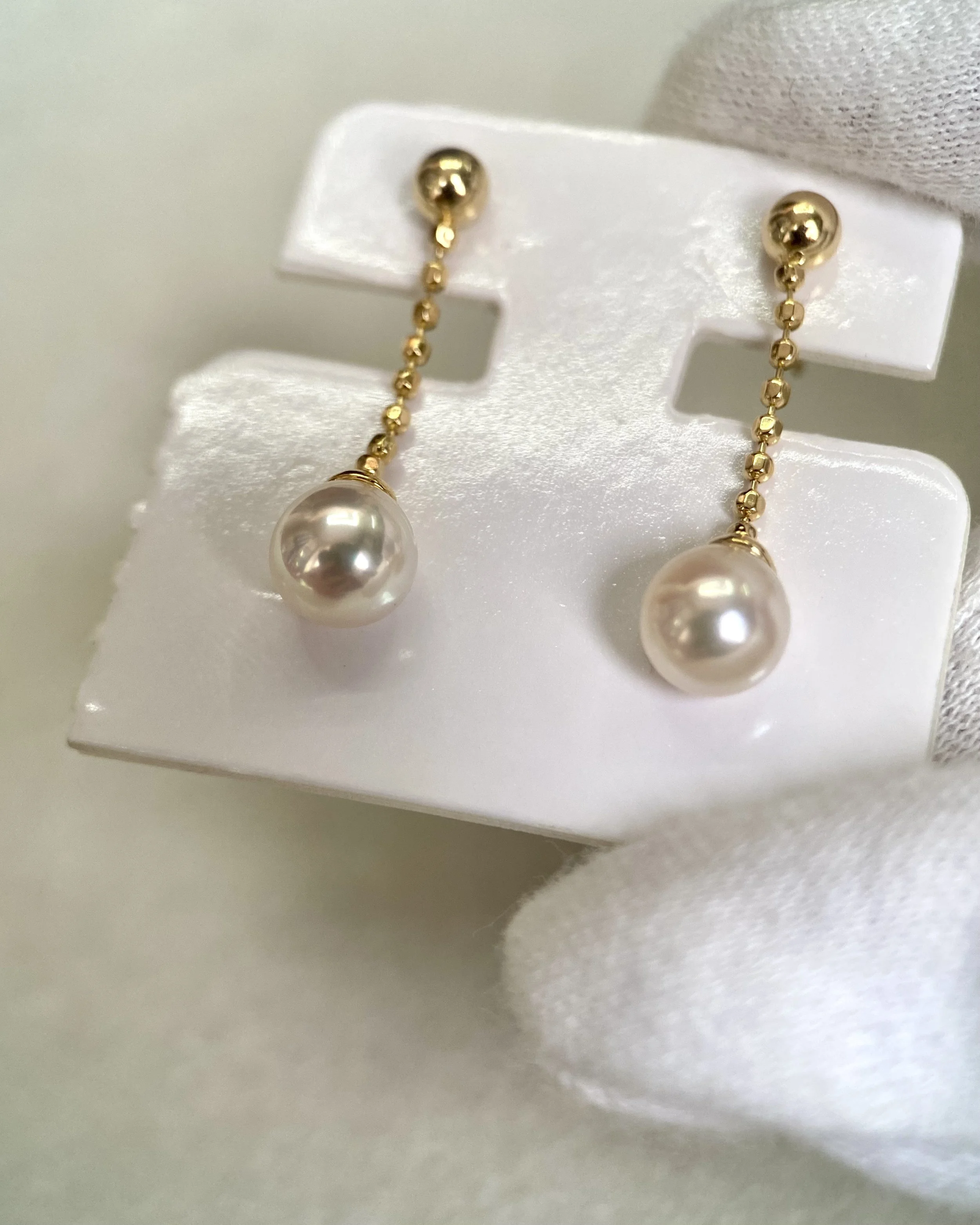 Premium Sakura-Pink Japanese Koshimono Akoya Pearl Drop Earrings, Aurora Lustre, S925 Sculptural Bead-Link Chain Design, Jewellery Showpiece Starlit Pearls