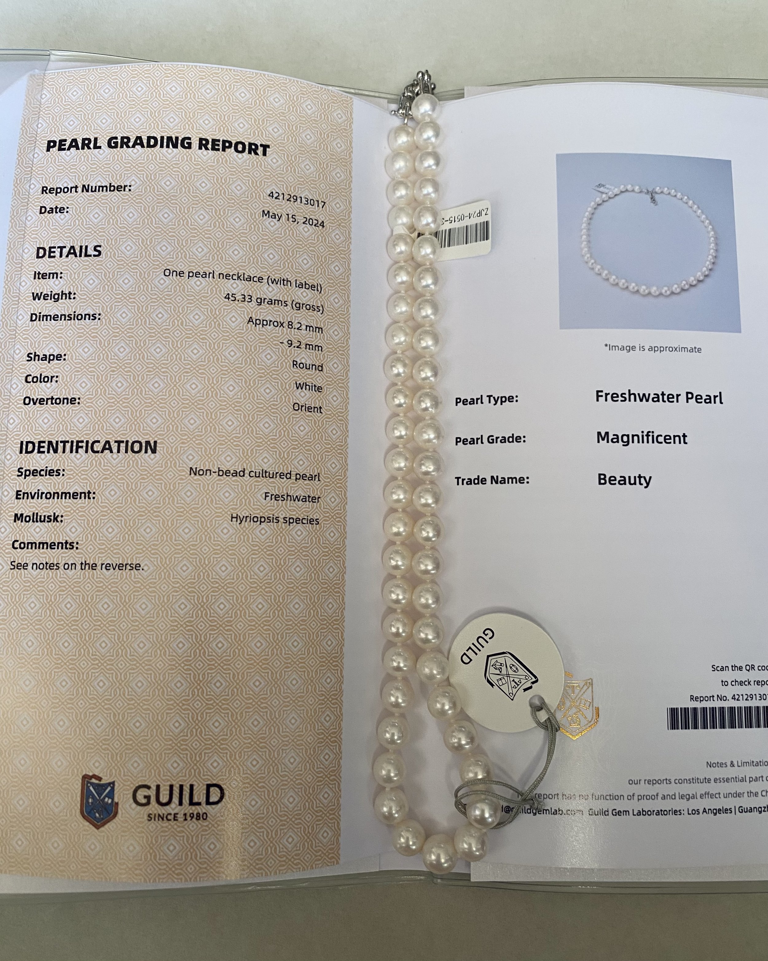 Top-Grade-Magnificent 9mm Glacial White Nucleus-Free Freshwater Pearl Necklace, Striking Cool Lustre, GUILD Certified, Adjustable S925 Clasp