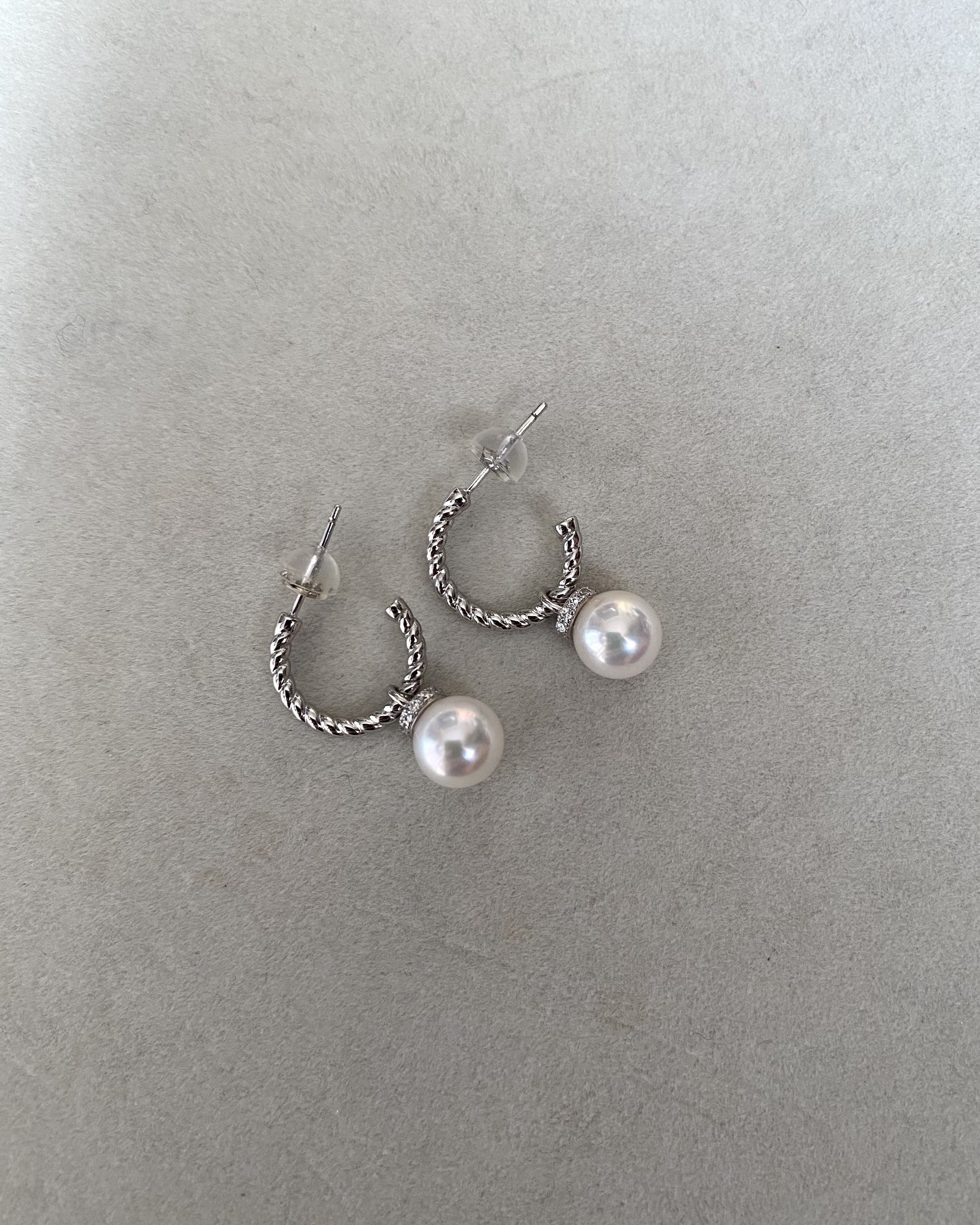 2-in-1 Convertible Top Gr. “Specially Selected” Japanese Crystal White Akoya Pearl Earrings 8mm, S925 Silver Rope-Twist Hoops/Pendant Starlit Pearls