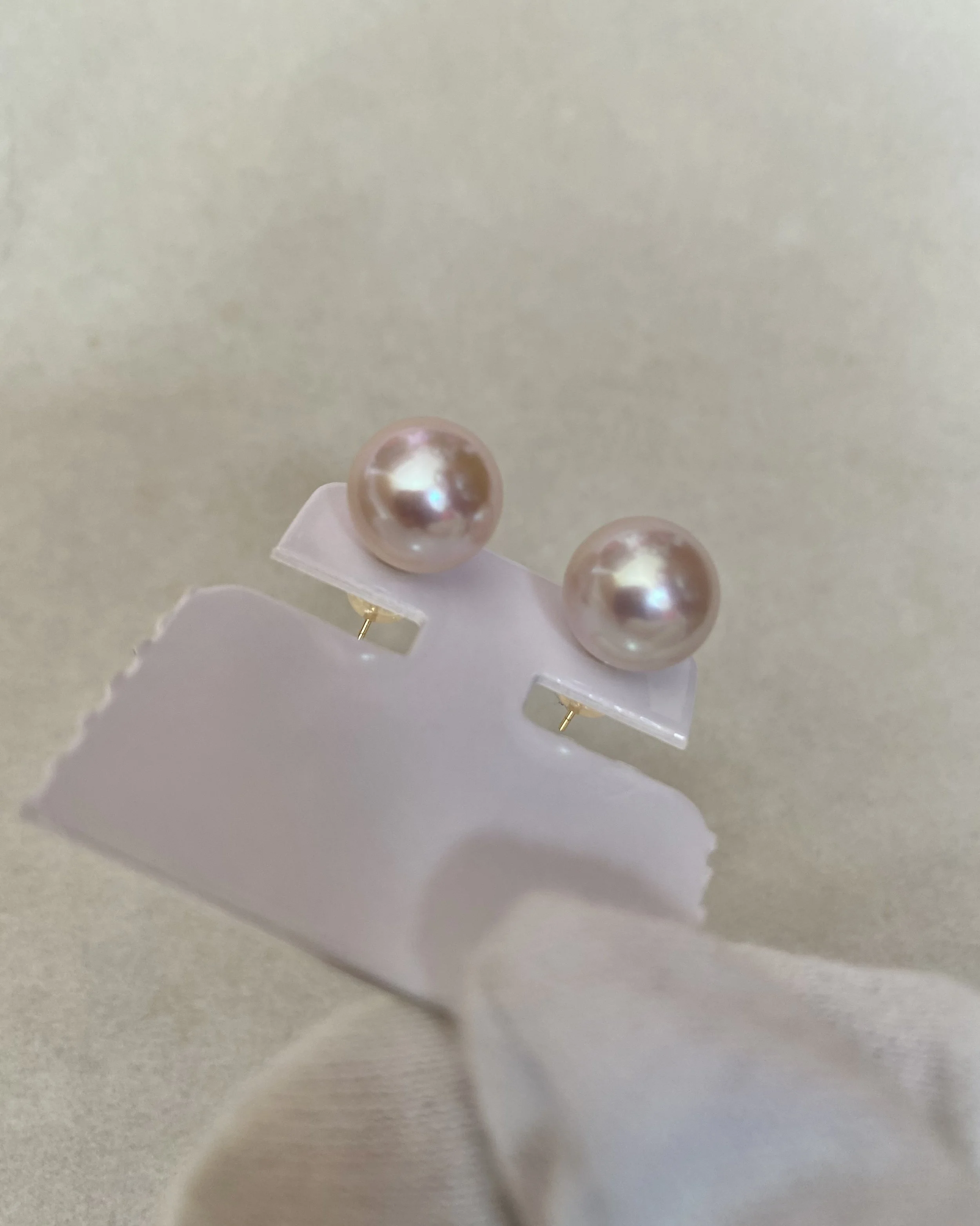 18K Gold Posts_Rare Japanese Rose Pink Freshwater Pearl Stud Earrings 11.3mm, AU750, Mirror Lustre Starlit Pearls