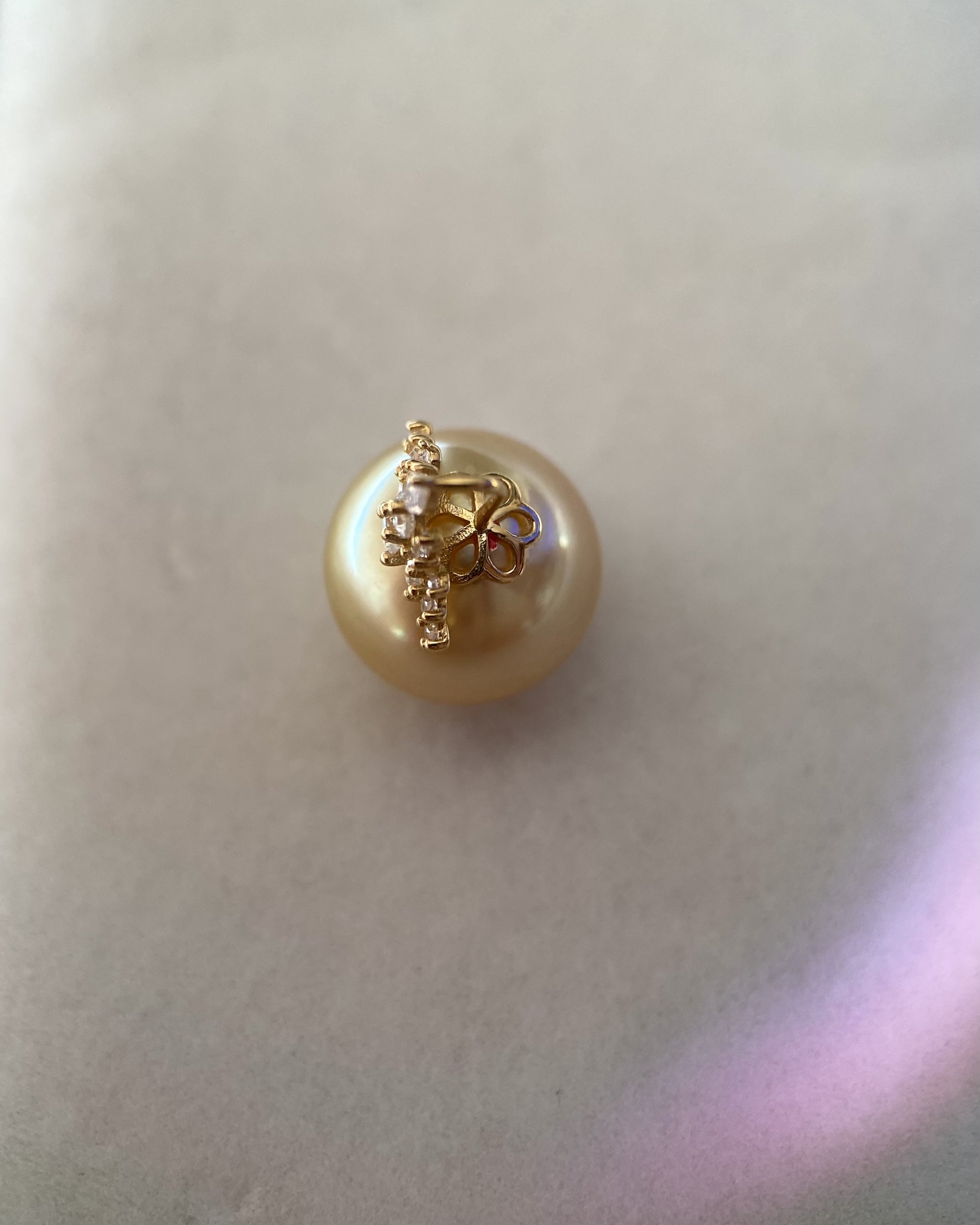 Rare 11.5-12mm Japanese Golden Amami Ōshima Pearl Pendant, Deep Molten Gold Lustre, Flawless, G18K Solid Gold Regal Crown Setting with CZ Starlit Pearls