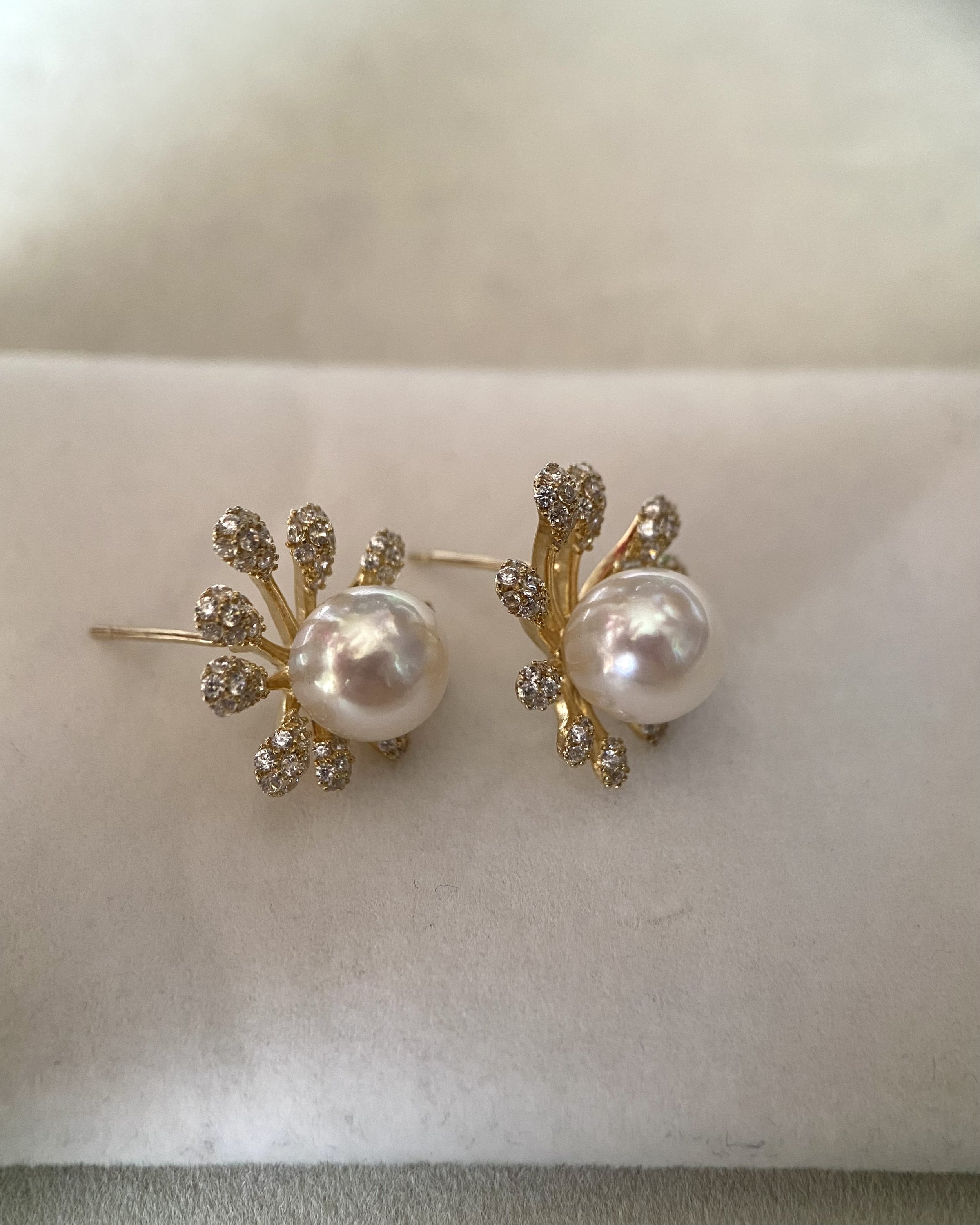 Rare 8.5-9mm Japanese White Koshimono Akoya Pearl Earrings, Radiant Lustre_Pink Overtones, Original Japanese S925 Fireworks Design Fittings Starlit Pearls