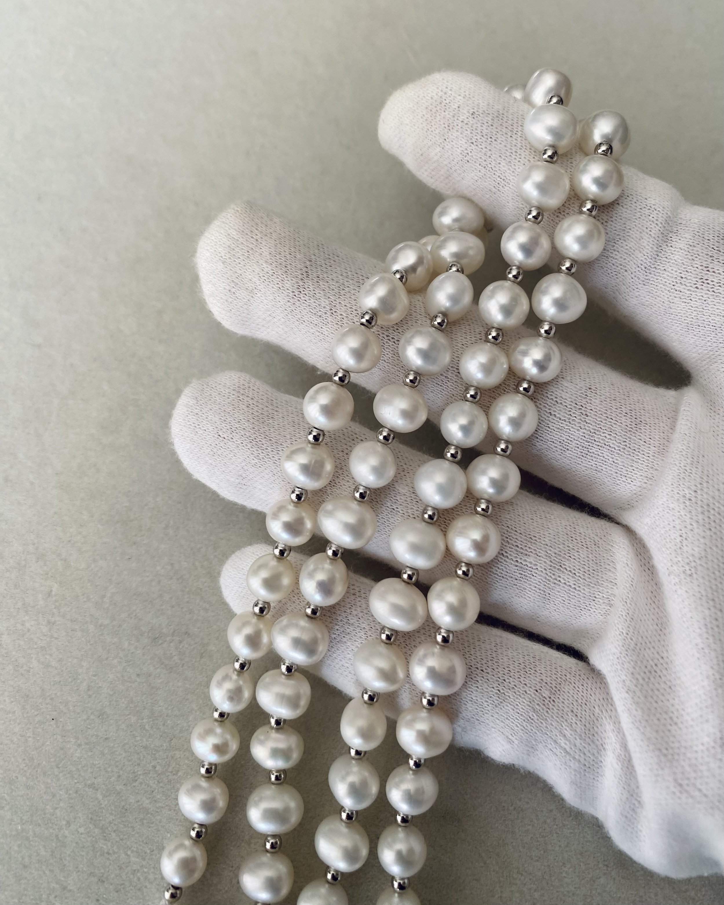 29" Long Classic White Nucleus-Free Freshwater Keshi Pearl Necklace 8mm, S925 Silver Spacers & Double-Opening Clasp, 4 Ways to Wear Starlit Pearls