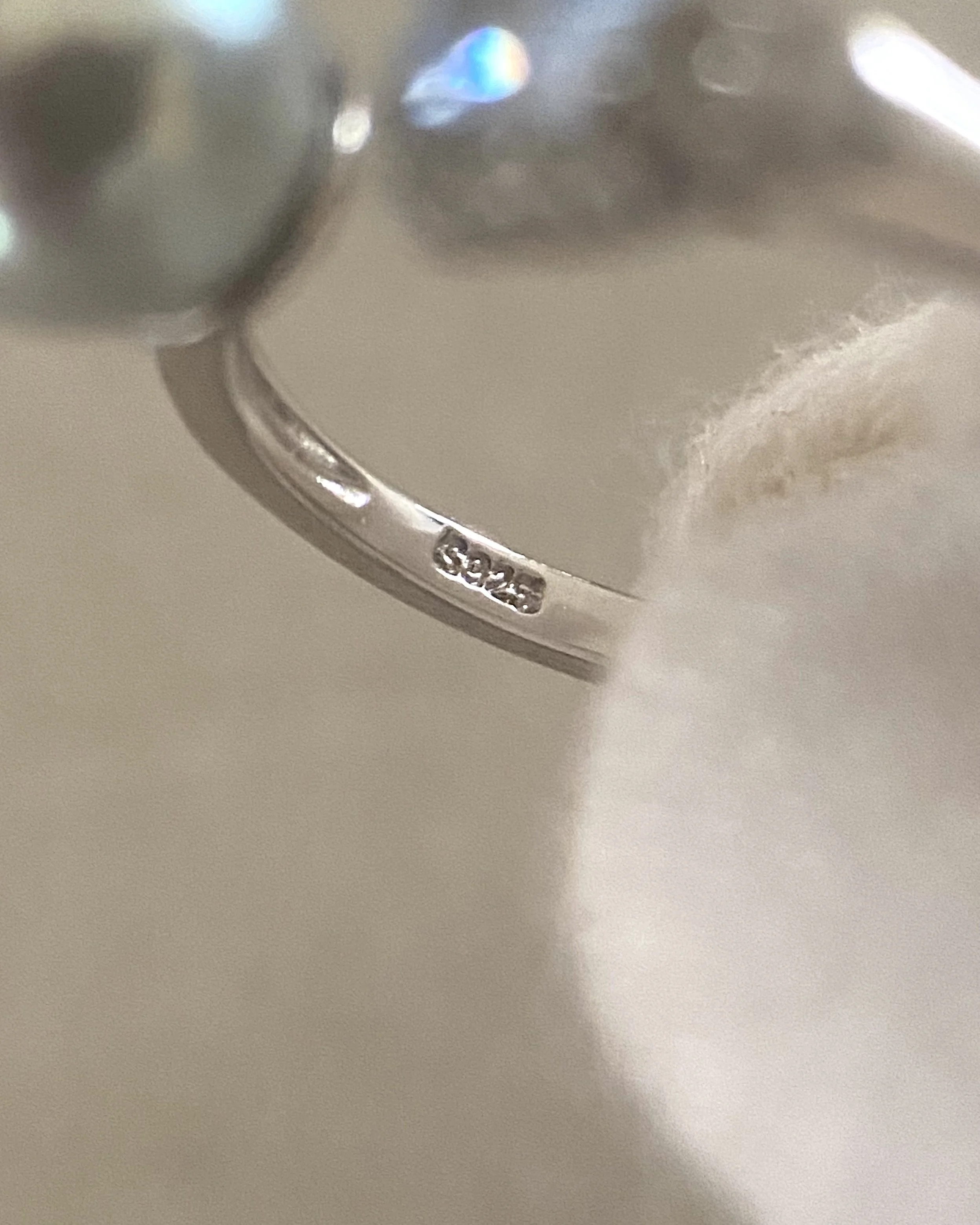 Premium Japanese Silver-Grey Blue Madama Akoya Pearl Open Ring 7.5mm, Ice-Blue Princess-Cut CZ, Adjustable S925, Exhibition Piece Starlit Pearls