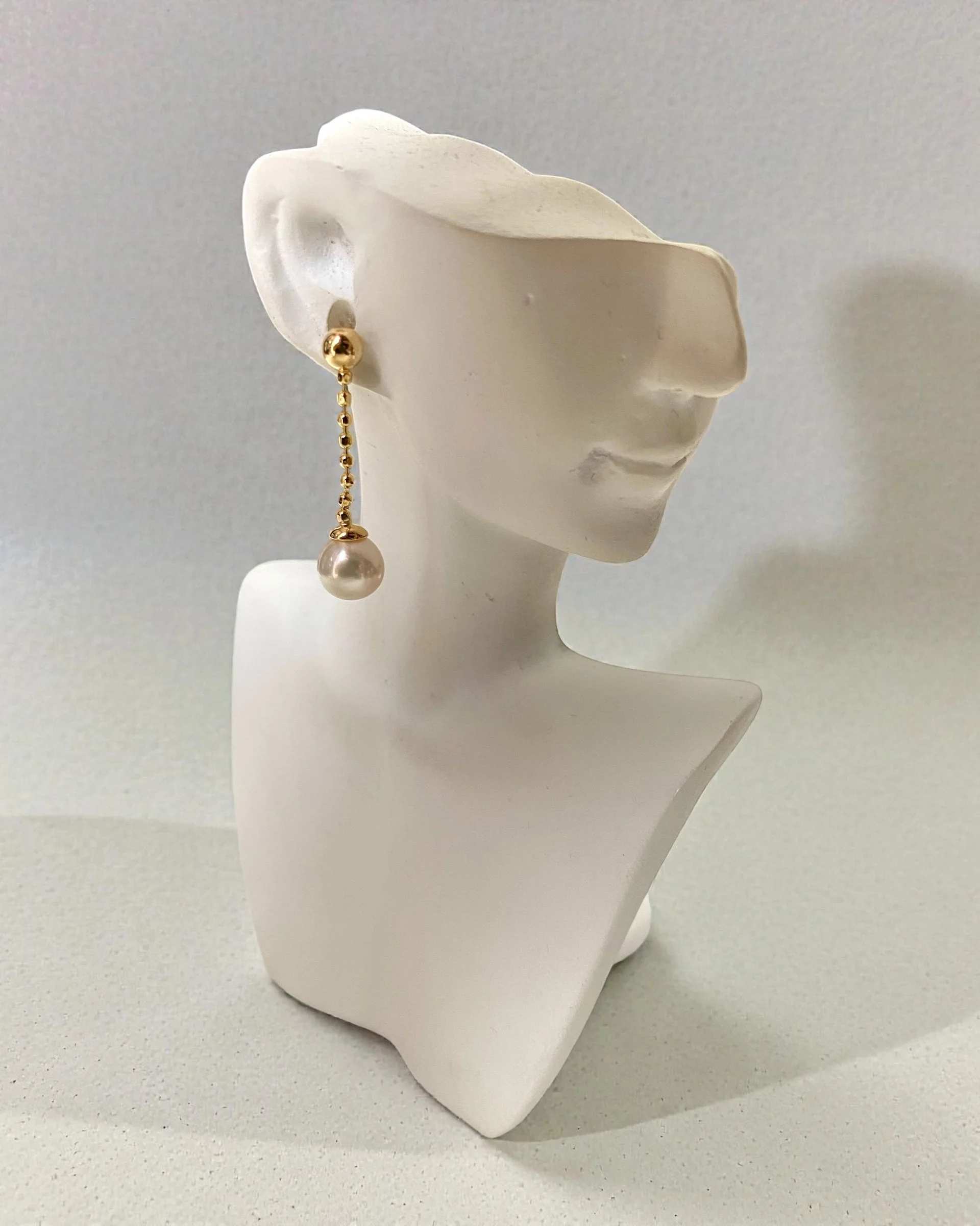 Premium Sakura-Pink Japanese Koshimono Akoya Pearl Drop Earrings, Aurora Lustre, S925 Sculptural Bead-Link Chain Design, Jewellery Showpiece Starlit Pearls