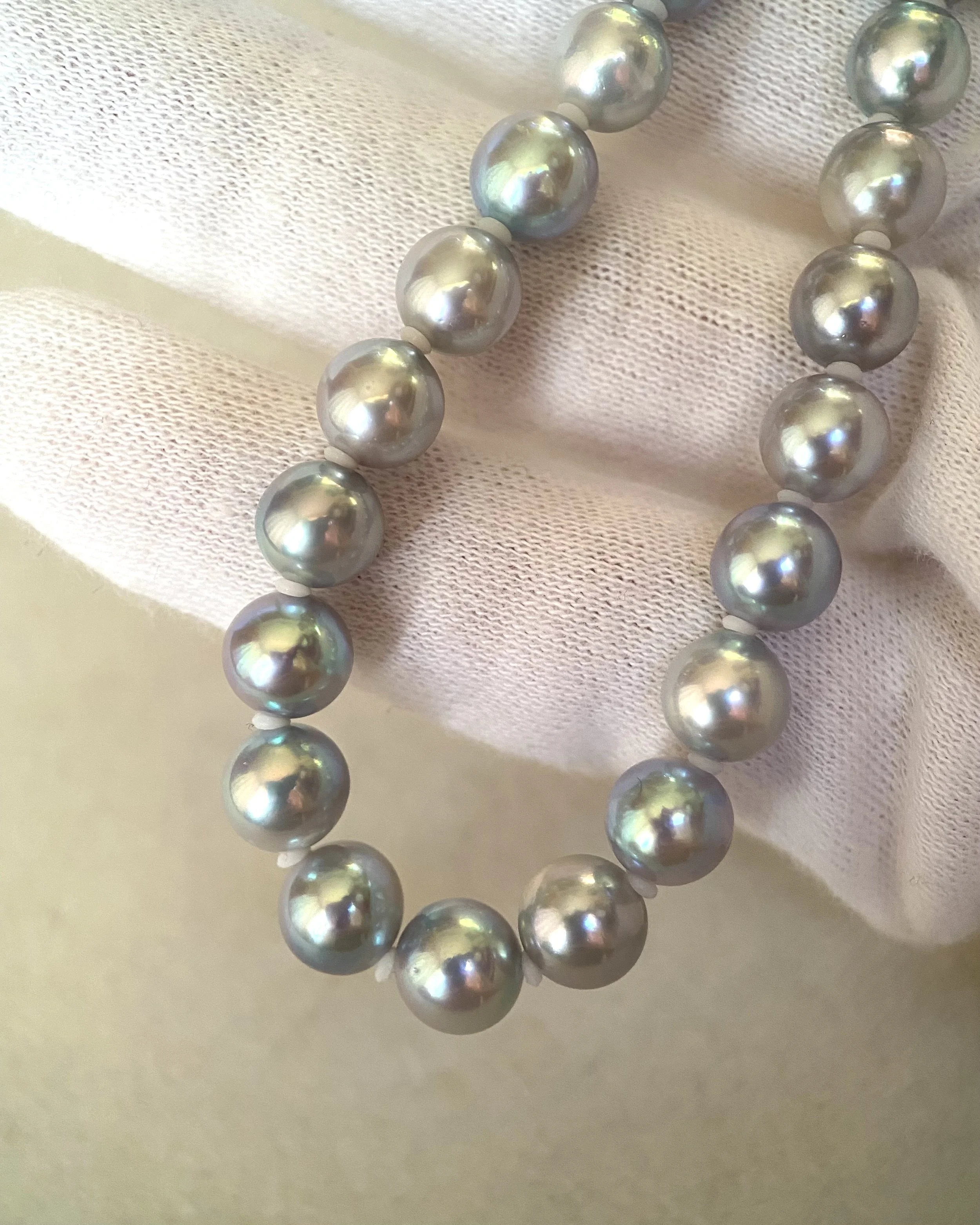 Ultra-Rare Japanese Metallic Electric-Blue Madama Akoya Pearl Necklace, 7–7.5mm, Rainbow Overtones & High-Mirror Lustre – S925 Silver Clasp Starlit Pearls