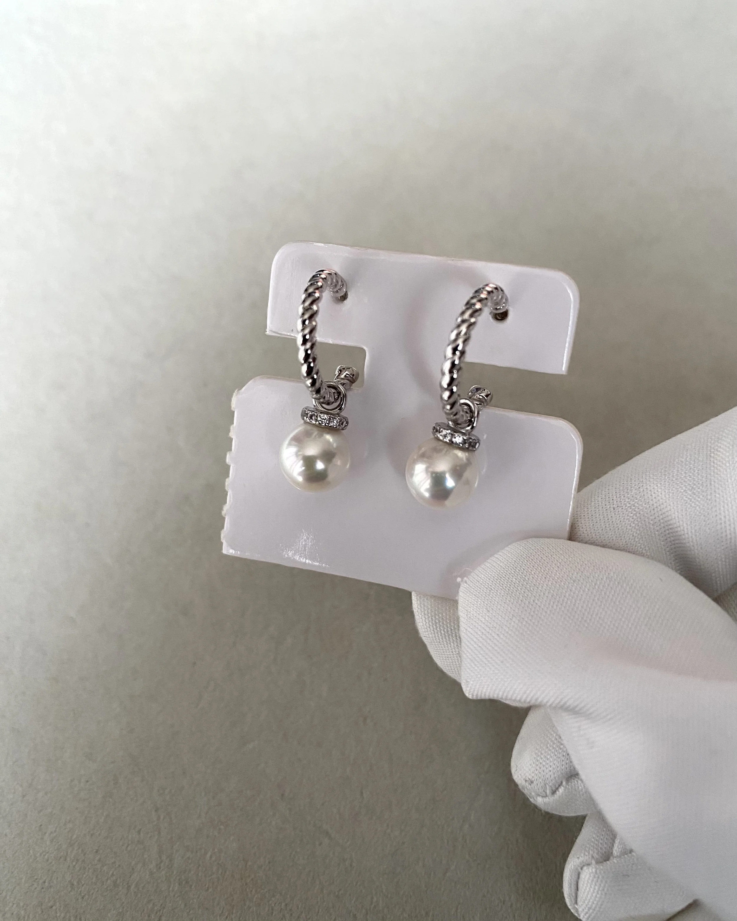 2-in-1 Convertible Top Gr. “Specially Selected” Japanese Crystal White Akoya Pearl Earrings 8mm, S925 Silver Rope-Twist Hoops/Pendant Starlit Pearls