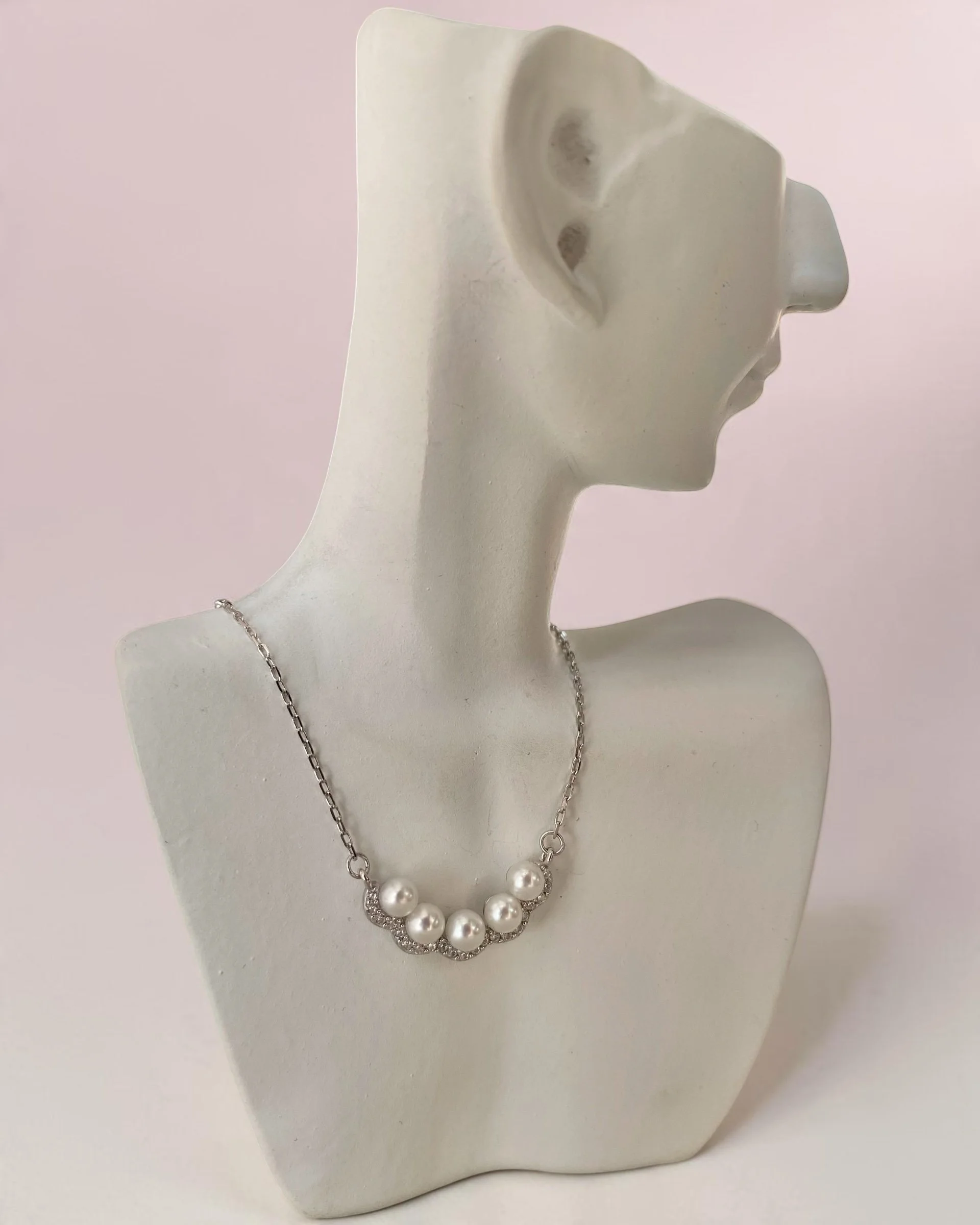 Top Gr Japanese White Sairindama Akoya Pearl Pendant Necklace 3.5–4mm , Sweet Pea Design with Sparkling CZ, S925 Silver, Show Piece Starlit Pearls
