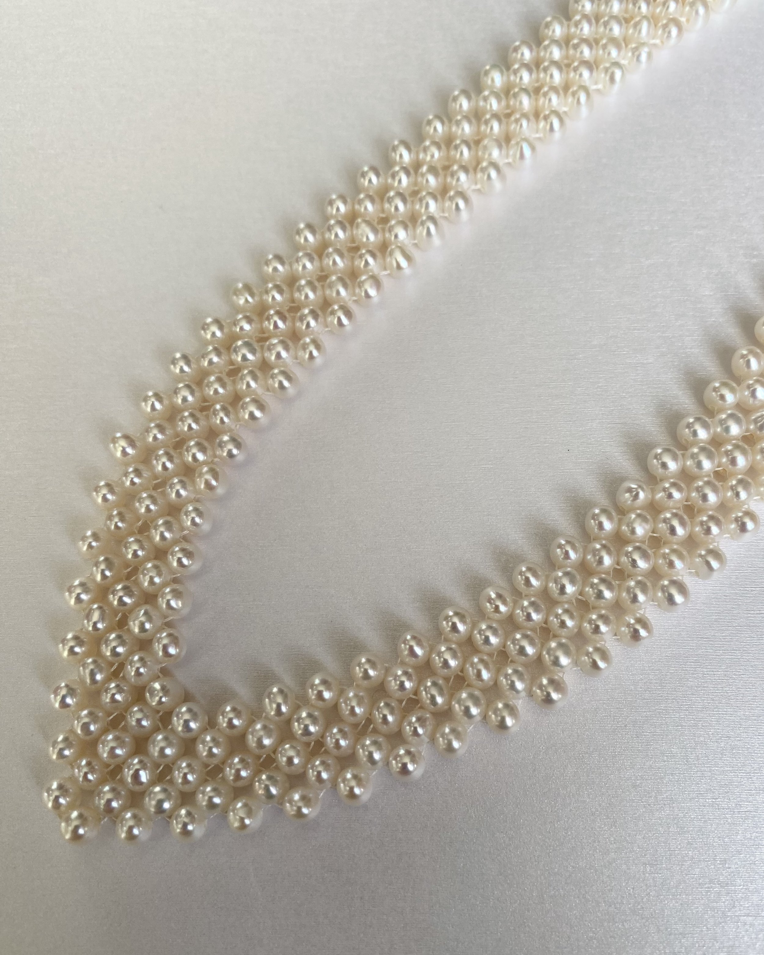 Ivory White Nucleus-Free Pearl V-Shaped Necklace, Nearly 300 Genuine Freshwater Pearls, S925 Silver Adjustable Clasp Starlit Pearls
