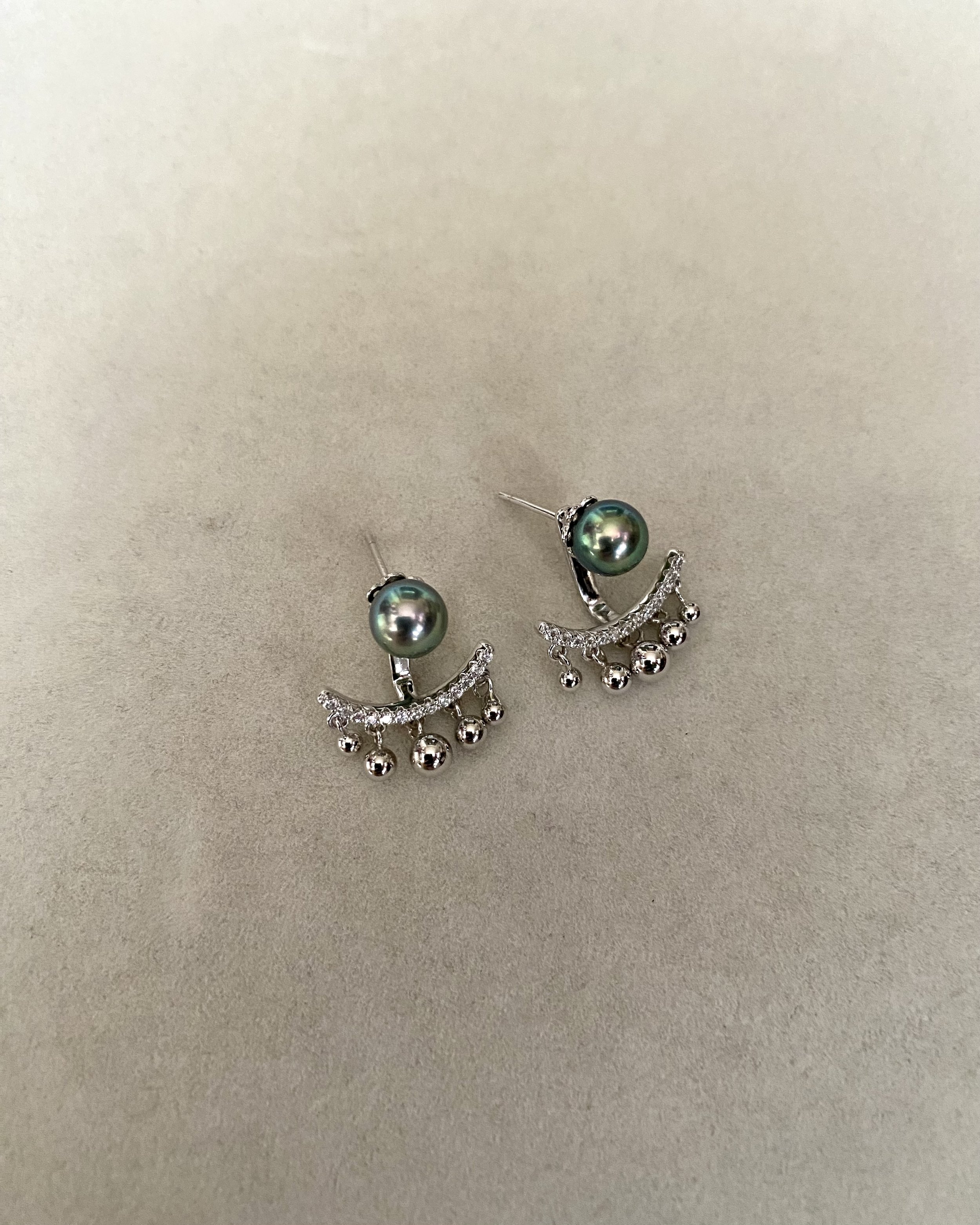 Rare Peacock Green Japanese Madama Akoya Pearl Stud Earrings, Blue Rose Series, S925 Versatile Detachable Tassel Design, Jewelry Exhibition Starlit Pearls