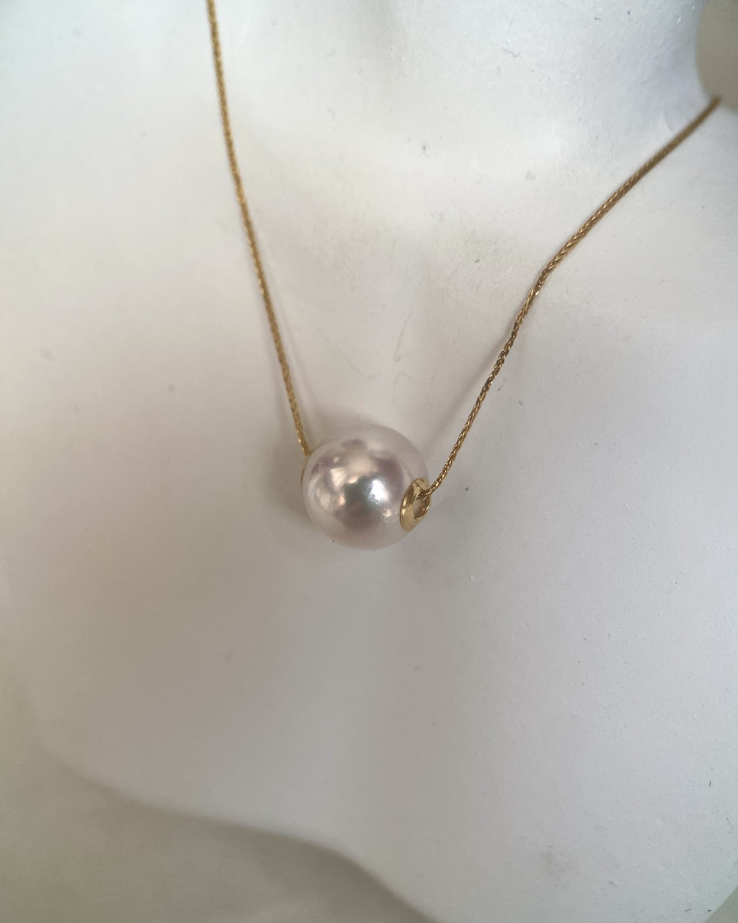 Exceptional 8mm Japanese Sakura Pink Koshimono Akoya Pearl Necklace, Aurora Tennyo Grade Lustre, 18K Solid Gold Adjustable Twisted Chain 19" Starlit Pearls