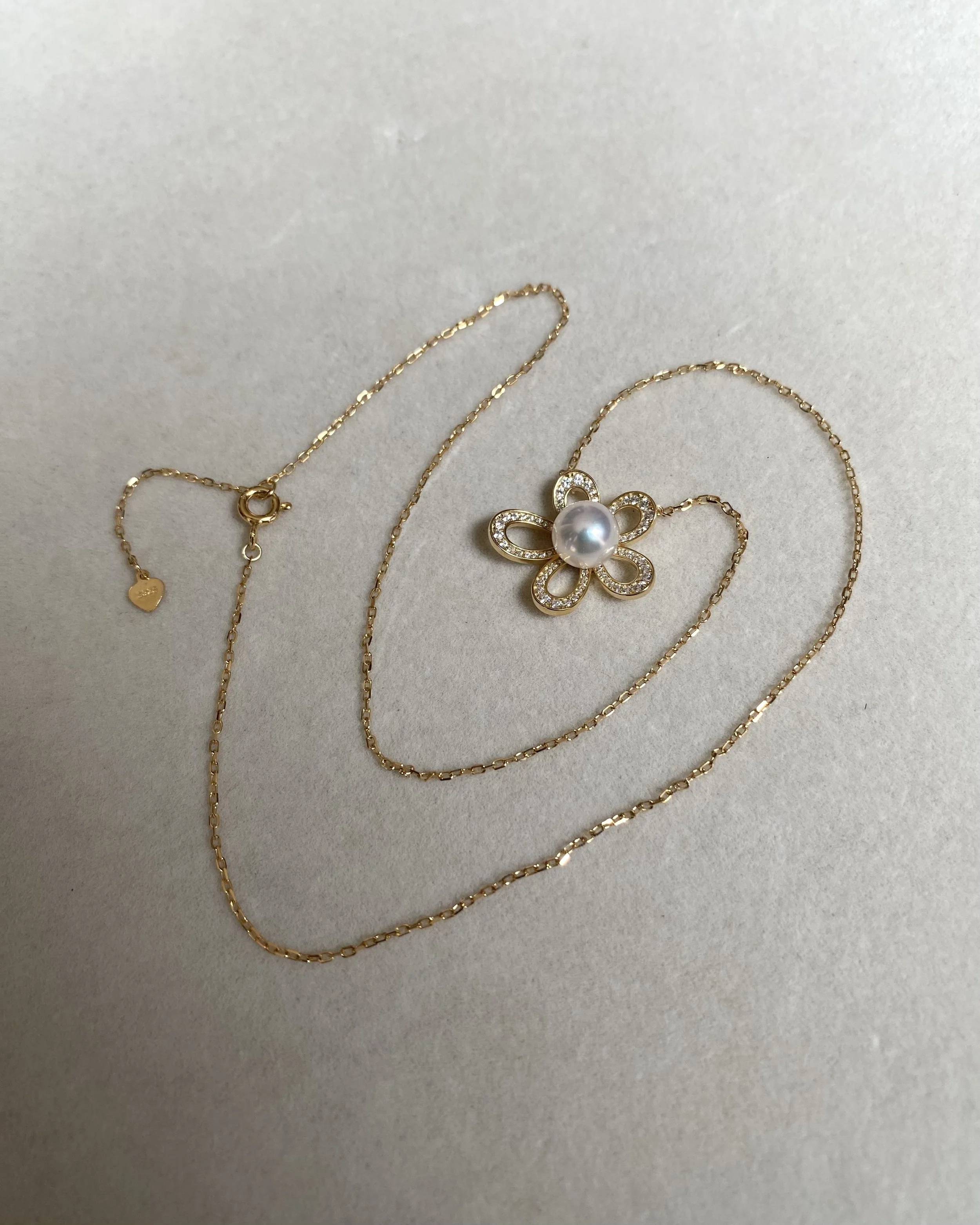 Japanese Akoya Pearl Flower Necklace 7.5mm, Flawless 6A White-Pink Pearl, S925 Silver Flowing Floral Design with CZ, Exhibition Piece Starlit Pearls