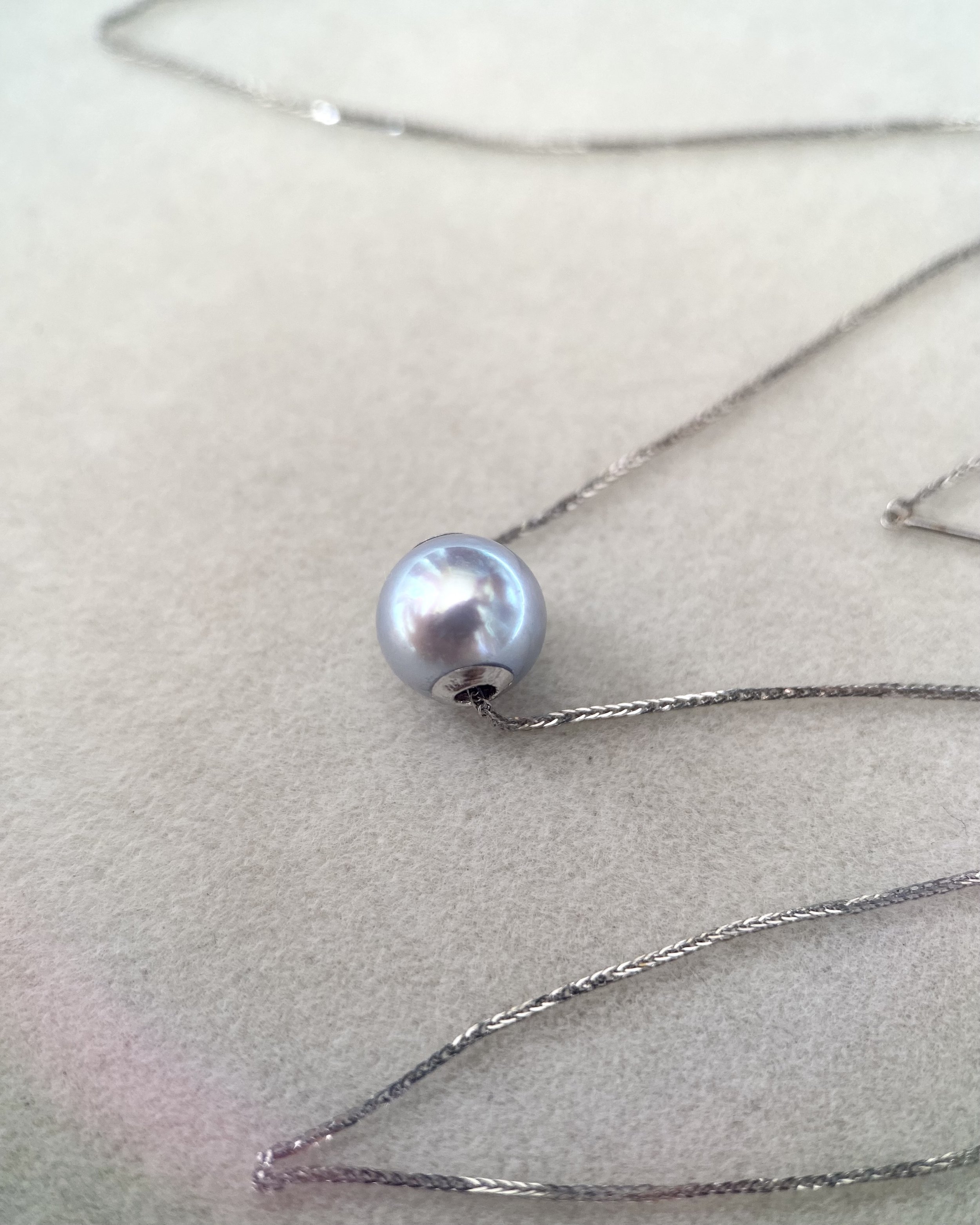 Top Quality 7.3mm Japanese Silver Blue Madama Akoya Pearl Necklace, Japanese 18K Solid White Gold Vine Chain, Adjustable & Detachable Starlit Pearls