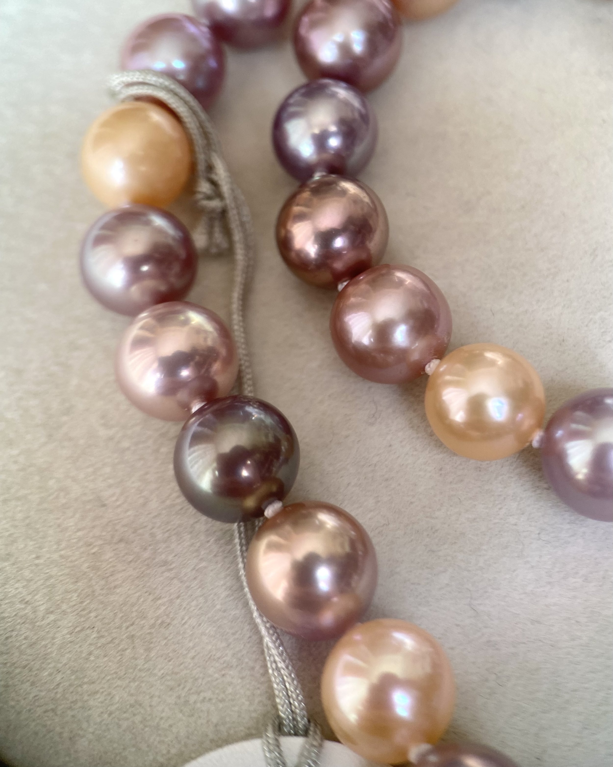 GUILD-Certified “Noble” Top Gr Pastel Freshwater Pearl Necklace 9-11mm, Pink Purple Orange, Metallic Lustre, Durable Silver U-Clasp Starlit Pearls