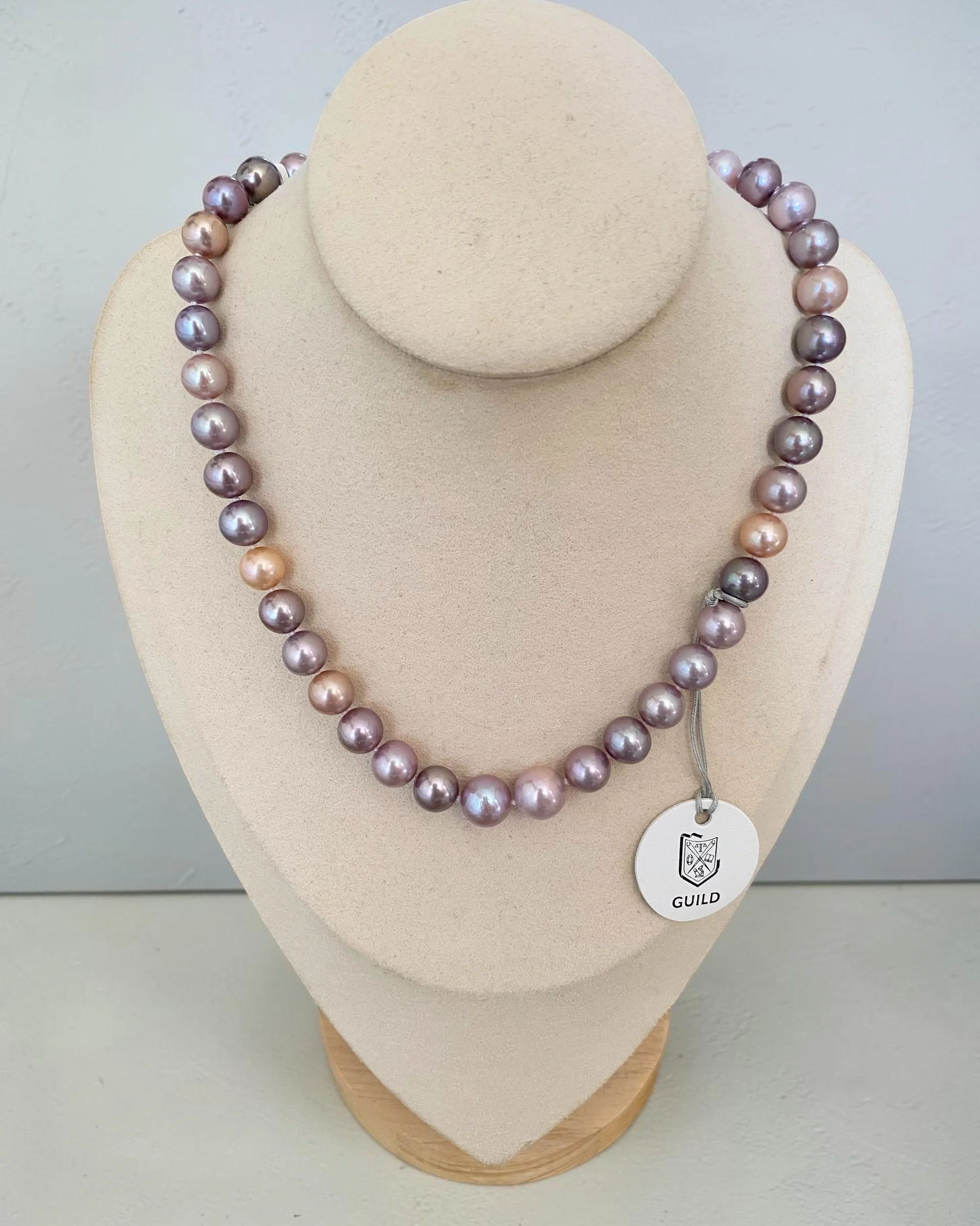 GUILD Certified Top “Magnificent” 8-12mm Multi-Coloured Freshwater Pearl Necklace, Rare Metallic Peacock Overtones,S925, Pink Purple Starlit Pearls