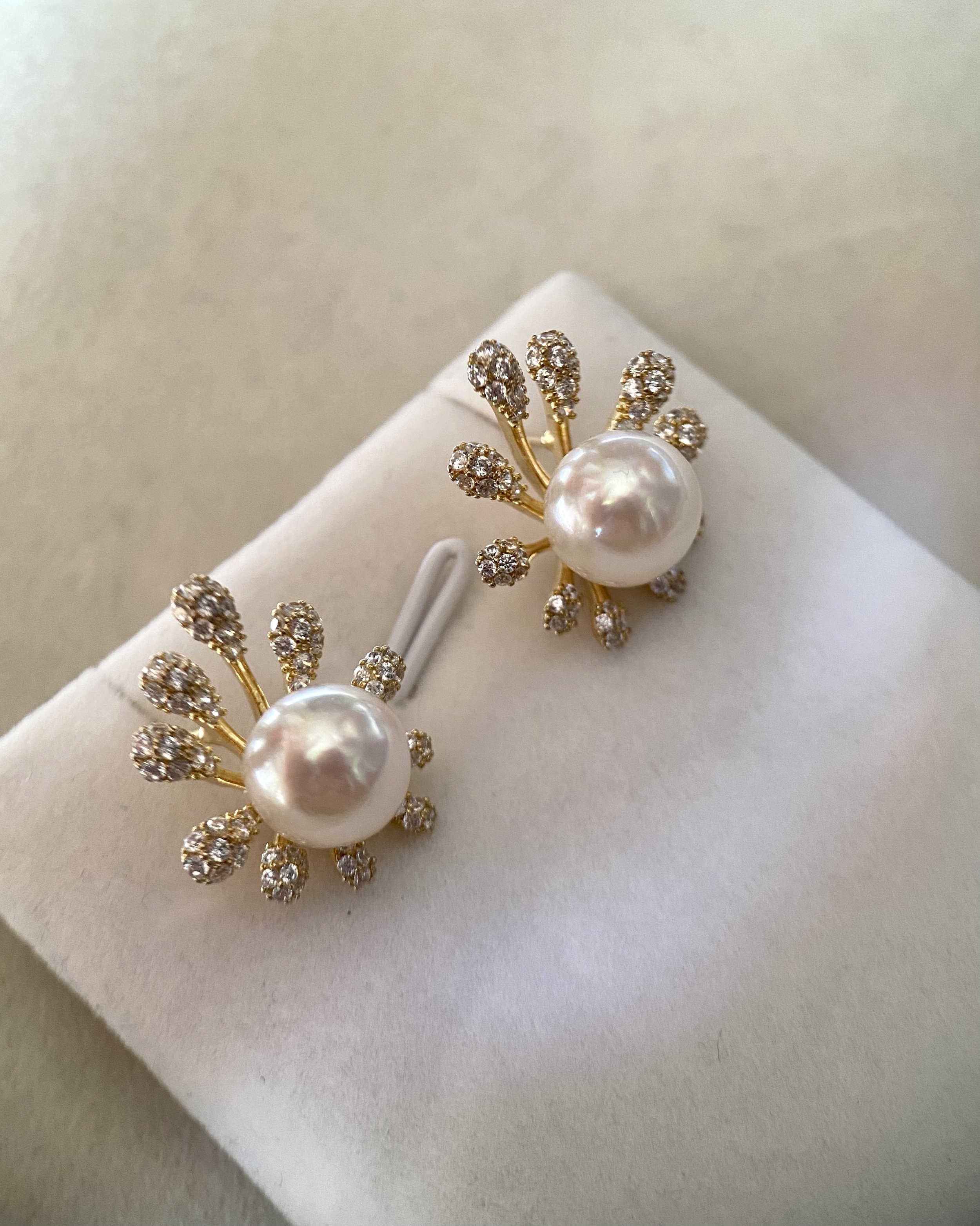 Rare 8.5-9mm Japanese White Koshimono Akoya Pearl Earrings, Radiant Lustre_Pink Overtones, Original Japanese S925 Fireworks Design Fittings Starlit Pearls