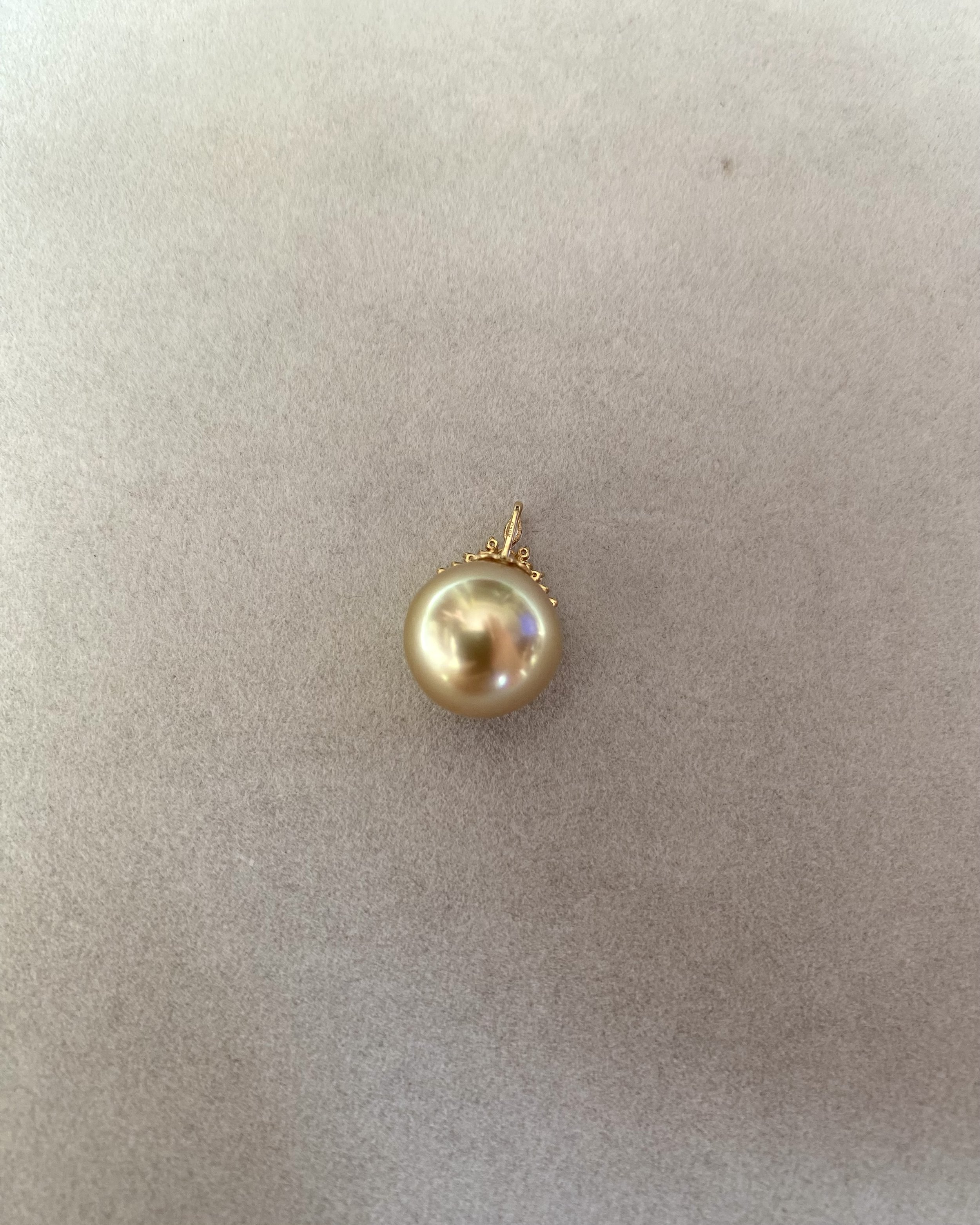 Rare 11.5-12mm Japanese Golden Amami Ōshima Pearl Pendant, Deep Molten Gold Lustre, Flawless, G18K Solid Gold Regal Crown Setting with CZ Starlit Pearls
