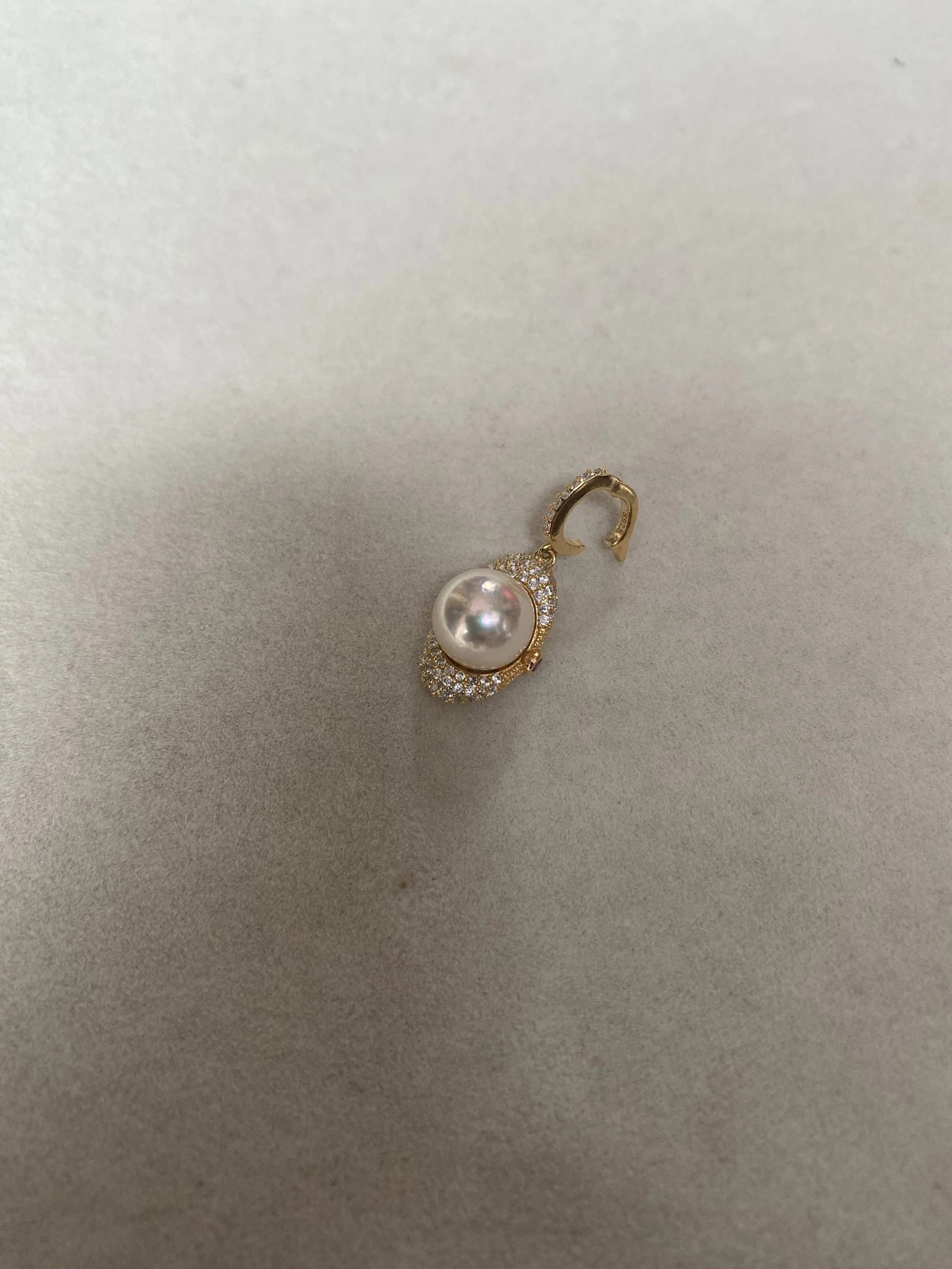 9mm Giant Japanese White-Pink-Gold Akoya Pearl Pendant, S925 Silver Pavé Boat Design with Clip-On Bail, Jewellery Exhibition Piece Starlit Pearls