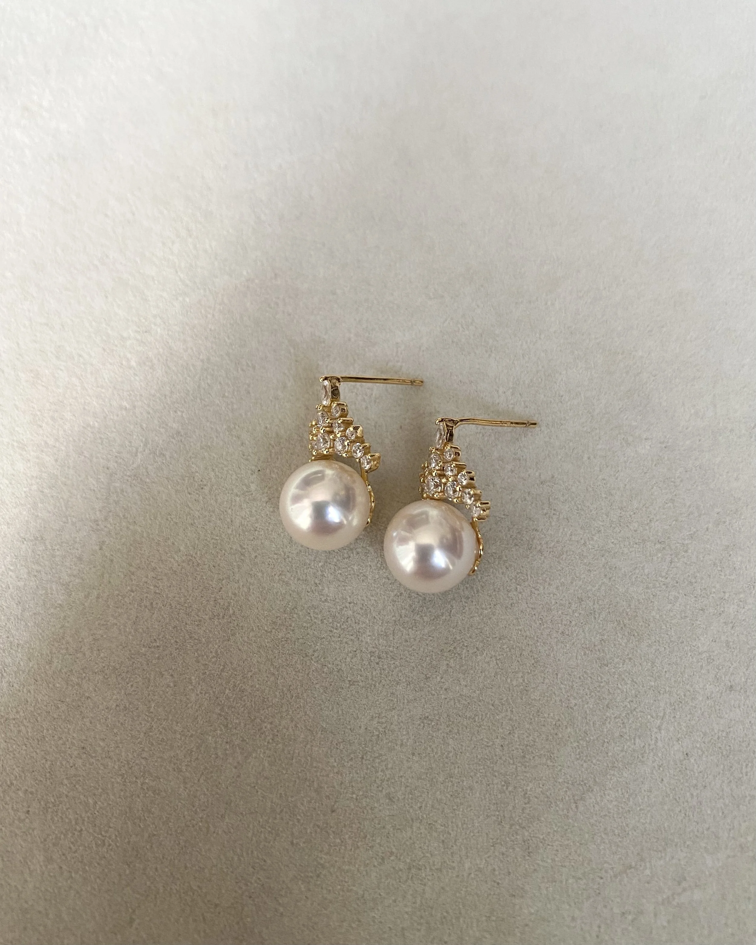 Top Quality Giant 9.2mm Japanese White Koshimono Akoya Pearl Earrings, Crown S925 Pavé Design, Exceptional High-Intensity Lustre Starlit Pearls