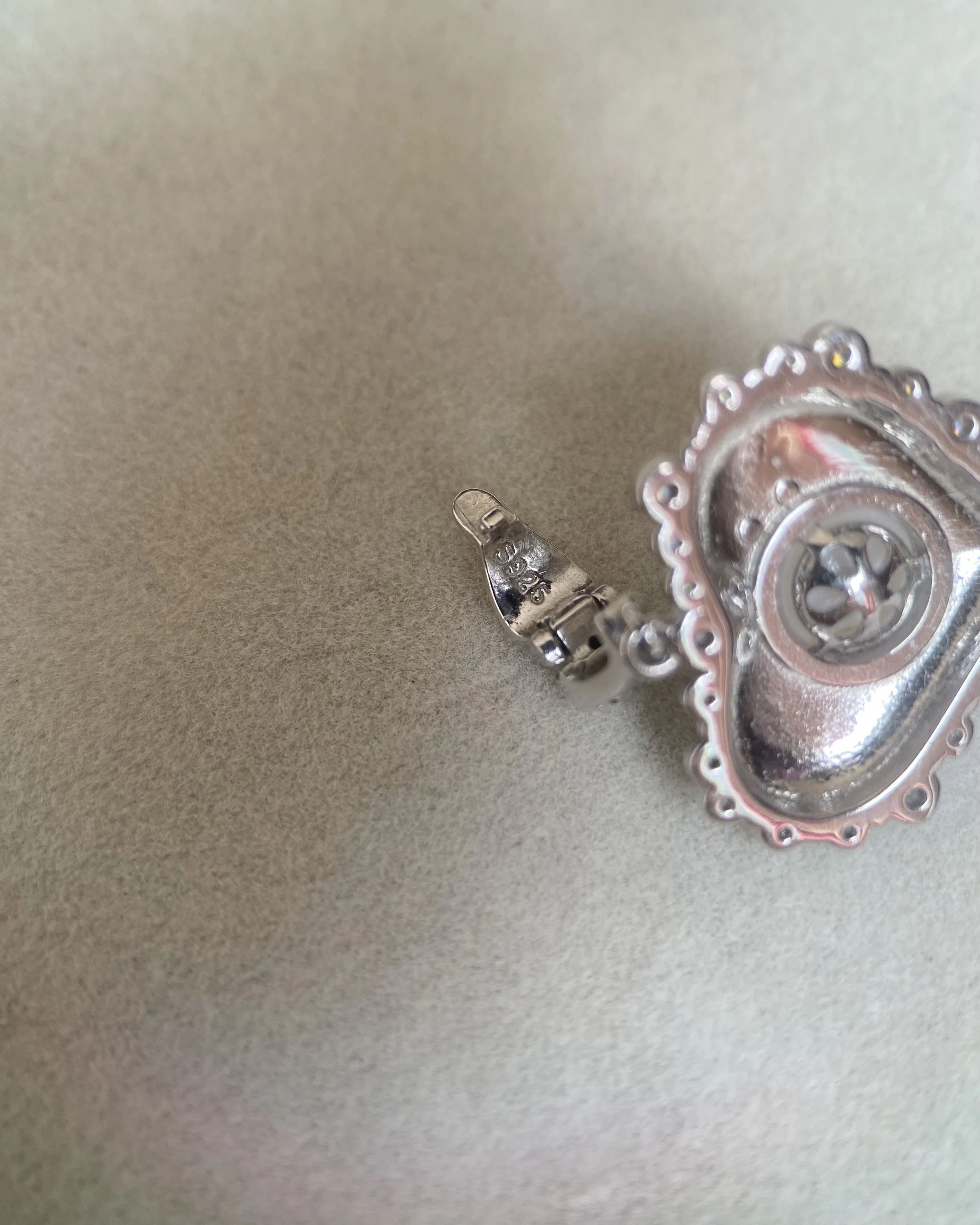 Top Gr. Japanese Specially Selected Akoya Pearl Heart Pendant, Crystal White, Rare Brushed S925 Silver Bail, Kobe Jewellery Showpiece Starlit Pearls
