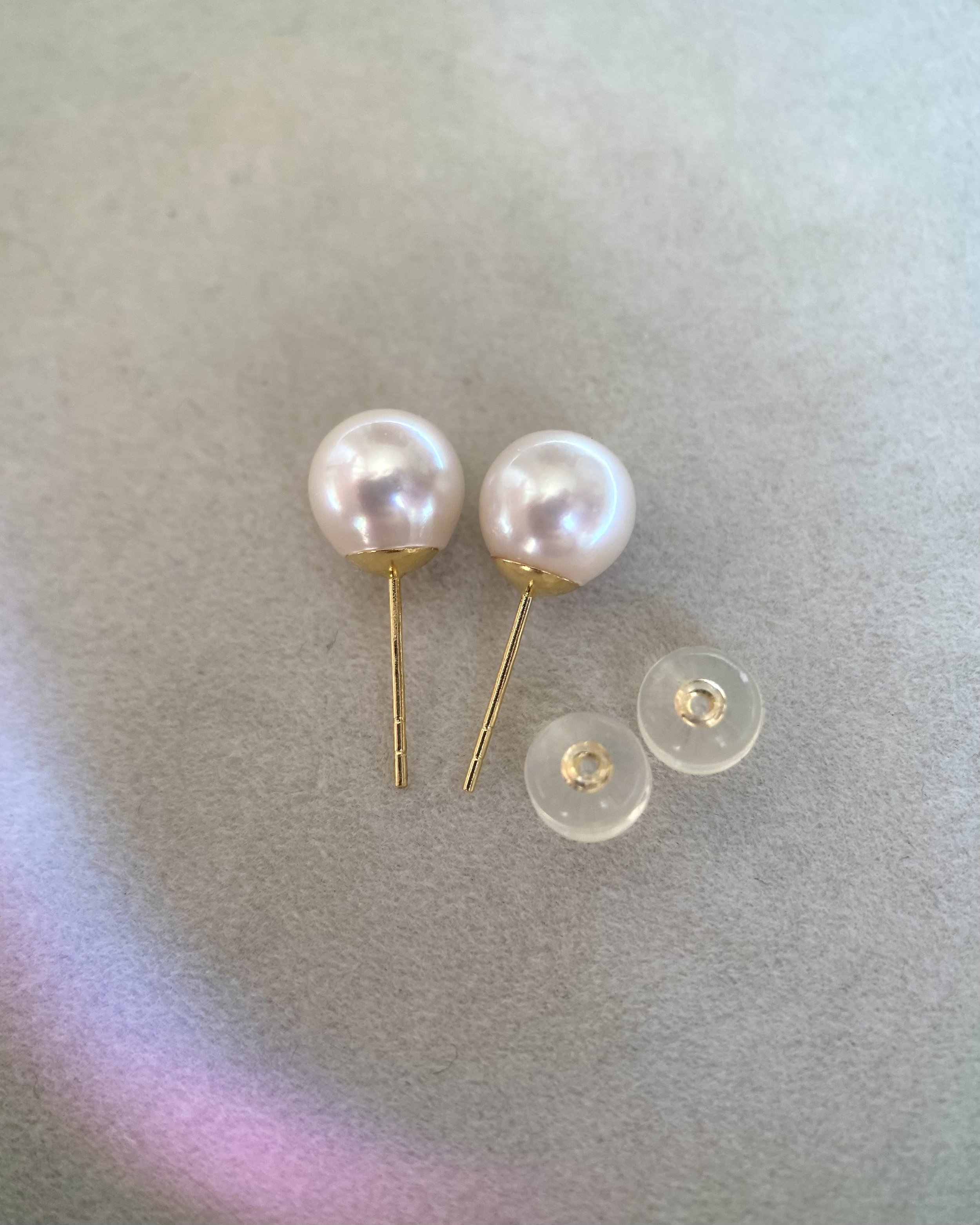 Premium 7-7.5mm Silky White Japanese Akoya Pearl Stud Earrings – Radiant Glow, Thick 18K Solid Gold Posts