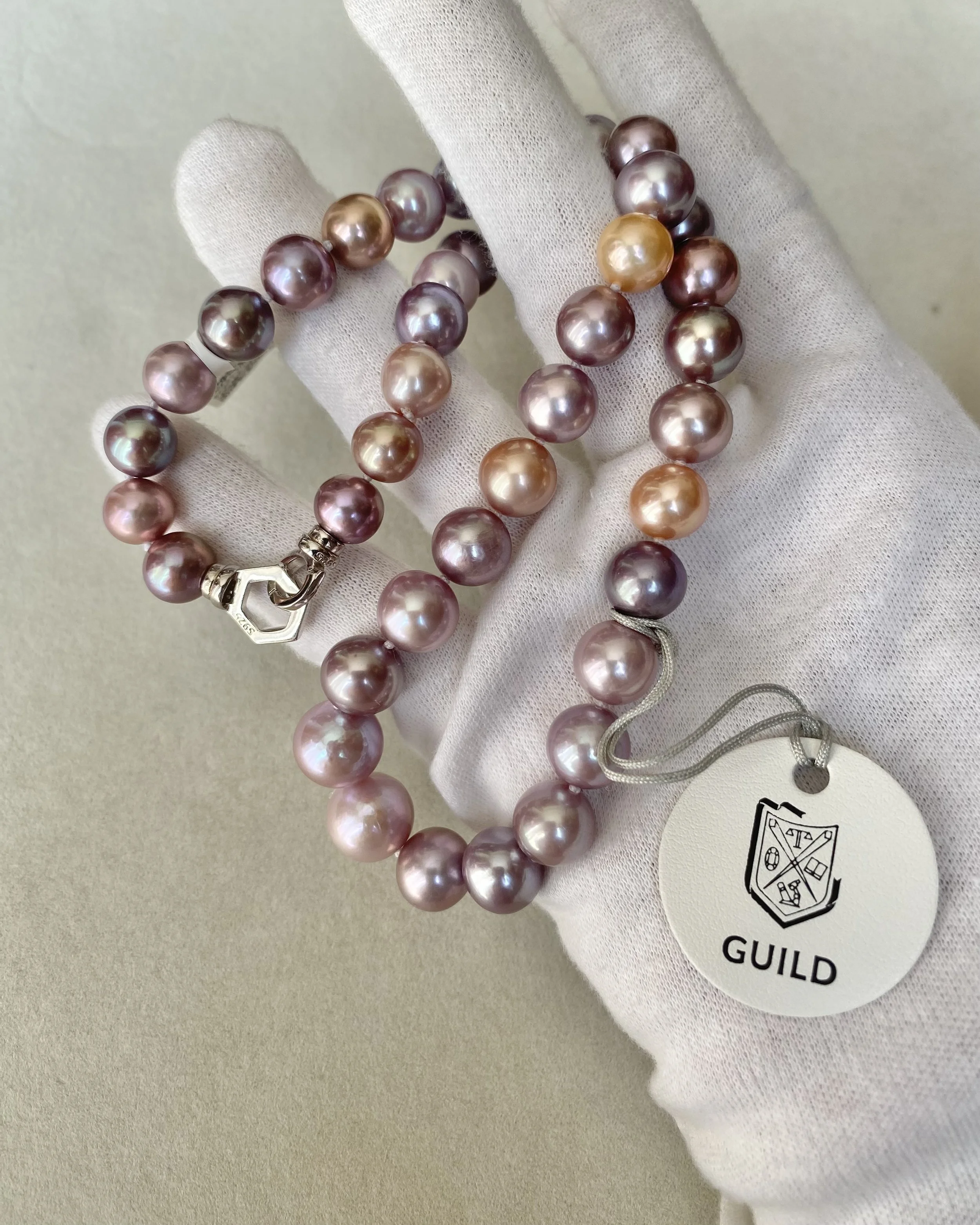 GUILD Certified Top “Magnificent” 8-12mm Multi-Coloured Freshwater Pearl Necklace, Rare Metallic Peacock Overtones,S925, Pink Purple Starlit Pearls