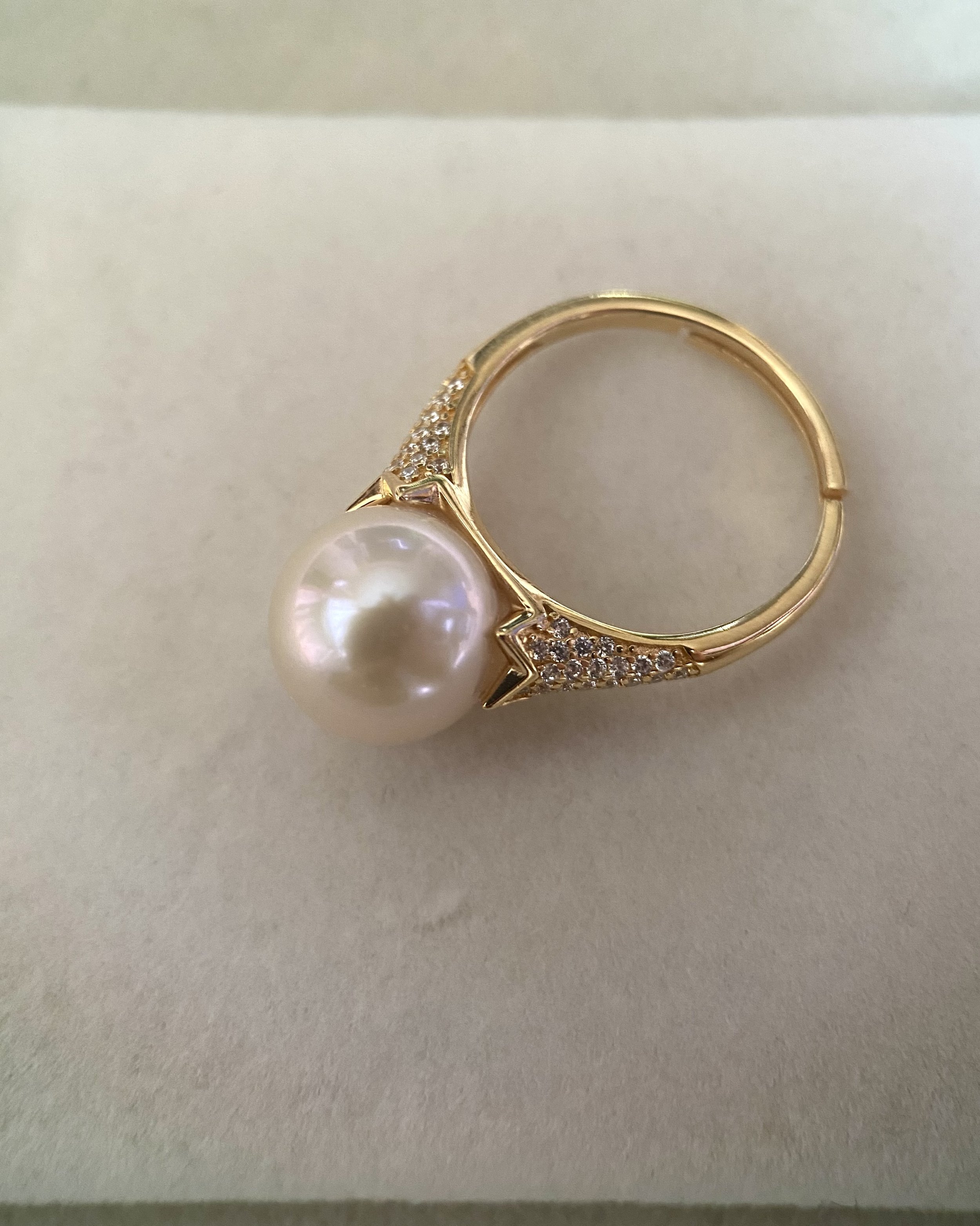 10.2mm Japanese Freshwater Rose Pink Pearl Ring – Artistic Sculptural Design, S925 Silver with Sparkling Pavé Accents, Adjustable Starlit Pearls