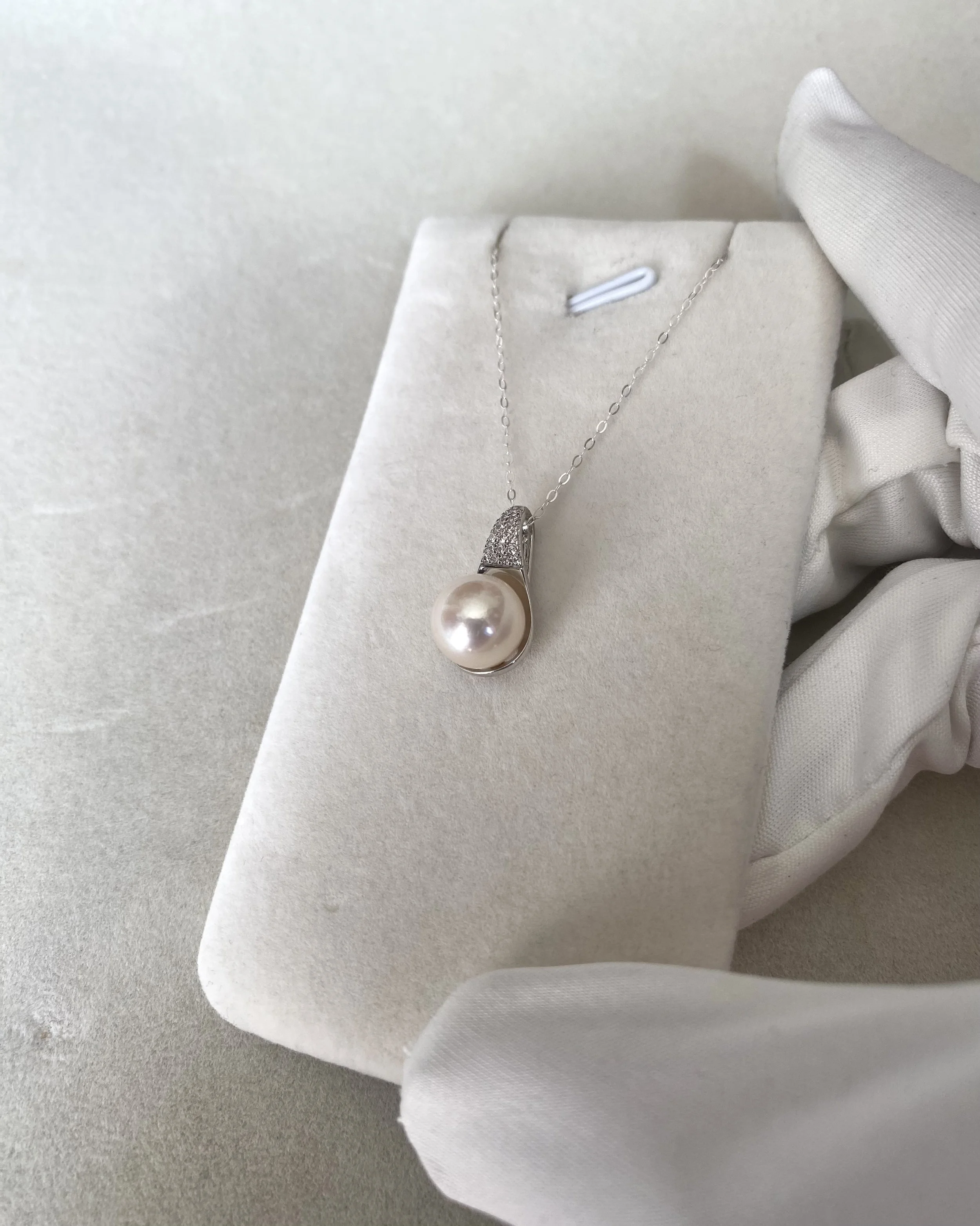 9.1mm Giant Japanese Natural Pale Pink Akoya Pearl Pendant, S925 Silver Pavé Teardrop Design, Rare Large Pearl, Exhibition Piece Starlit Pearls