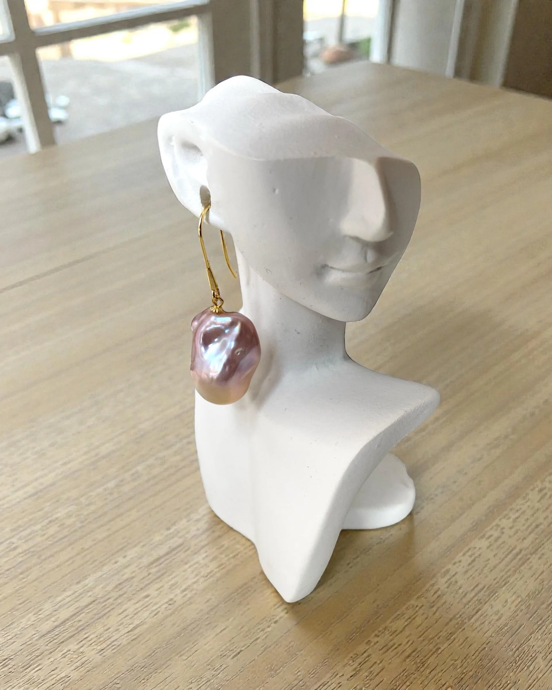 Giant 22mm Natural Pastel-Ombre Baroque Freshwater Pearl Hook Earrings, Pink Sunset Iridescence, Minimalist S925 Silver, Chubby Shape Starlit Pearls