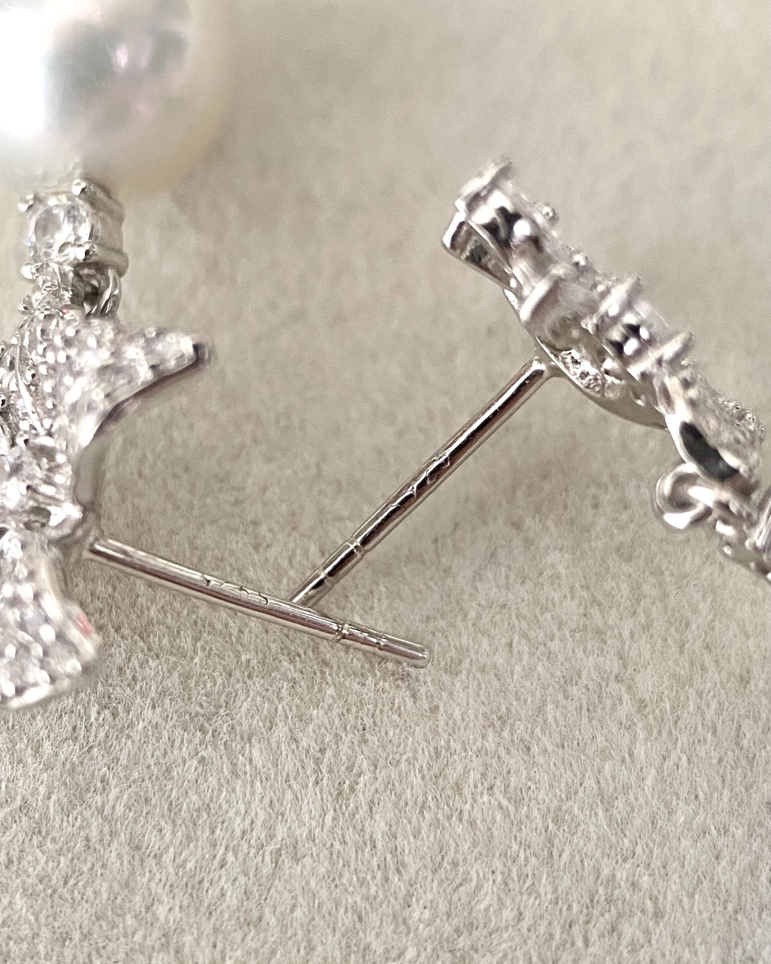 8.5-9mm Natural Silver-Grey Japanese Madama Akoya Pearl Earrings, S925 Silver Sparkling Iris Japonica Floral Design Starlit Pearls