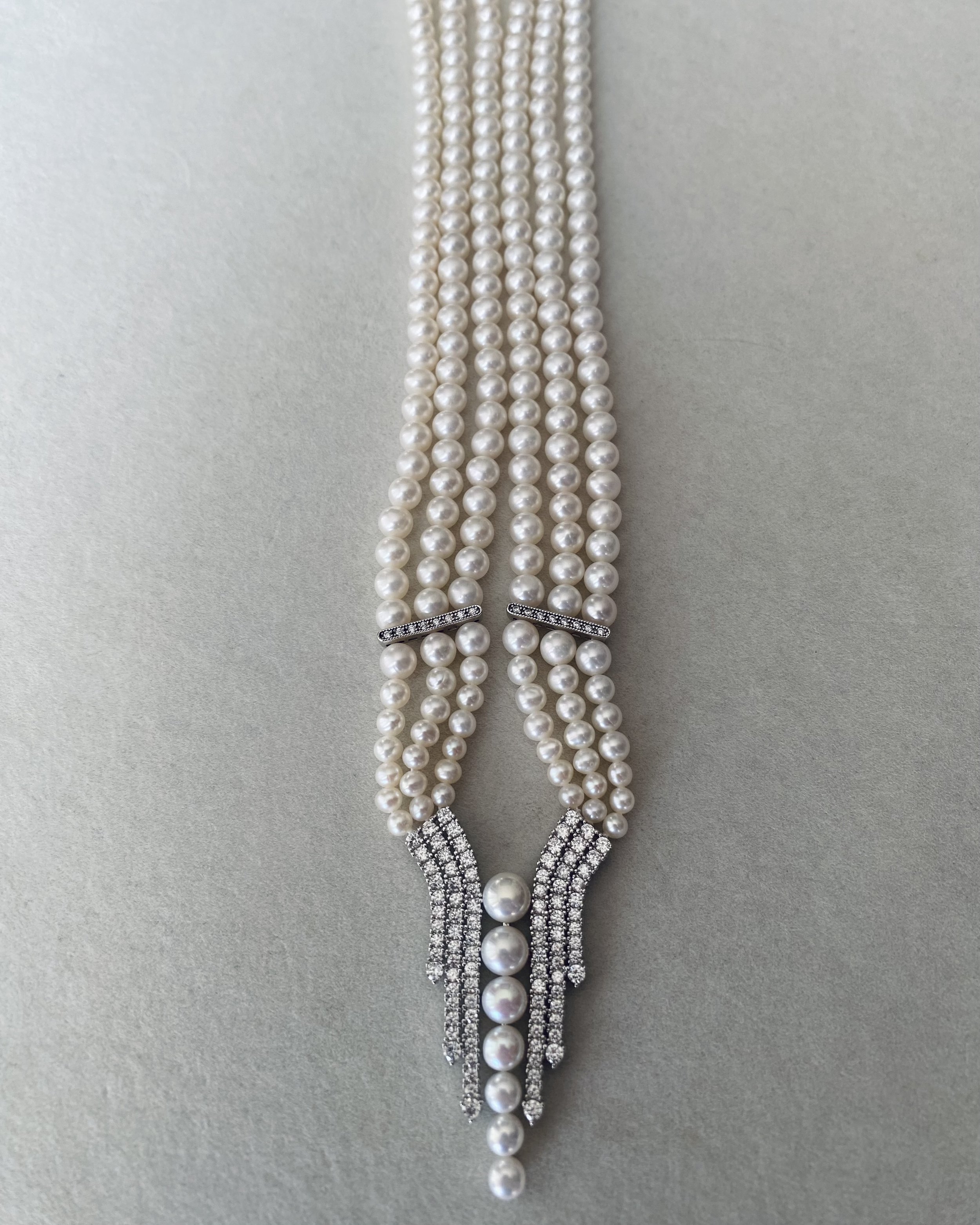 Triple-Strand Classic White Nucleus-Free Freshwater Pearl Necklace 6mm, Graduated Cascade Drop Design, S925 Sterling Silver Starlit Pearls