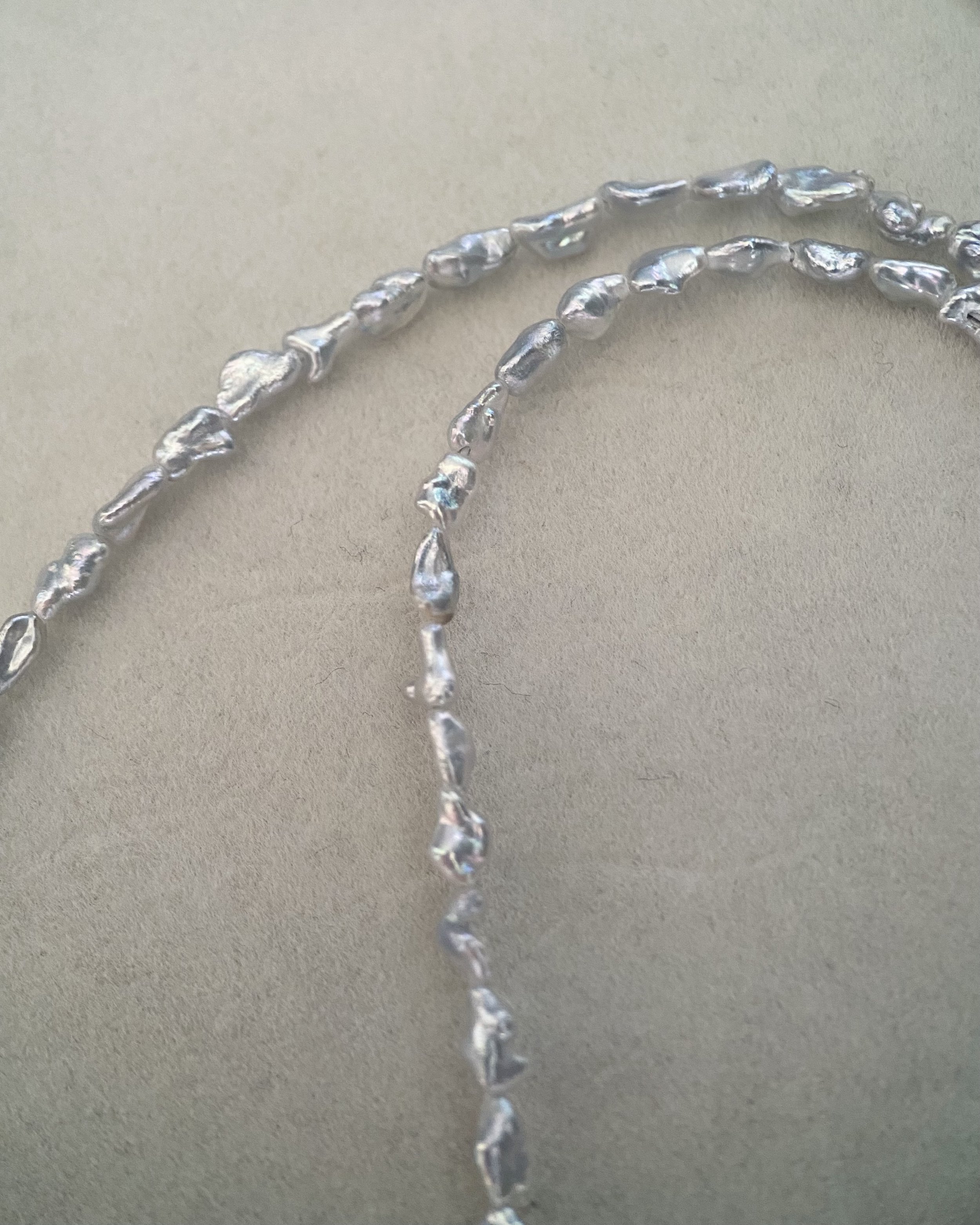 Collector's Grade Australian Silver-White South Sea Wild Nucleus-Free Keshi Pearl Necklace, 6x4mm, Iridescent Lustre, 18K White Gold Clasp Starlit Pearls