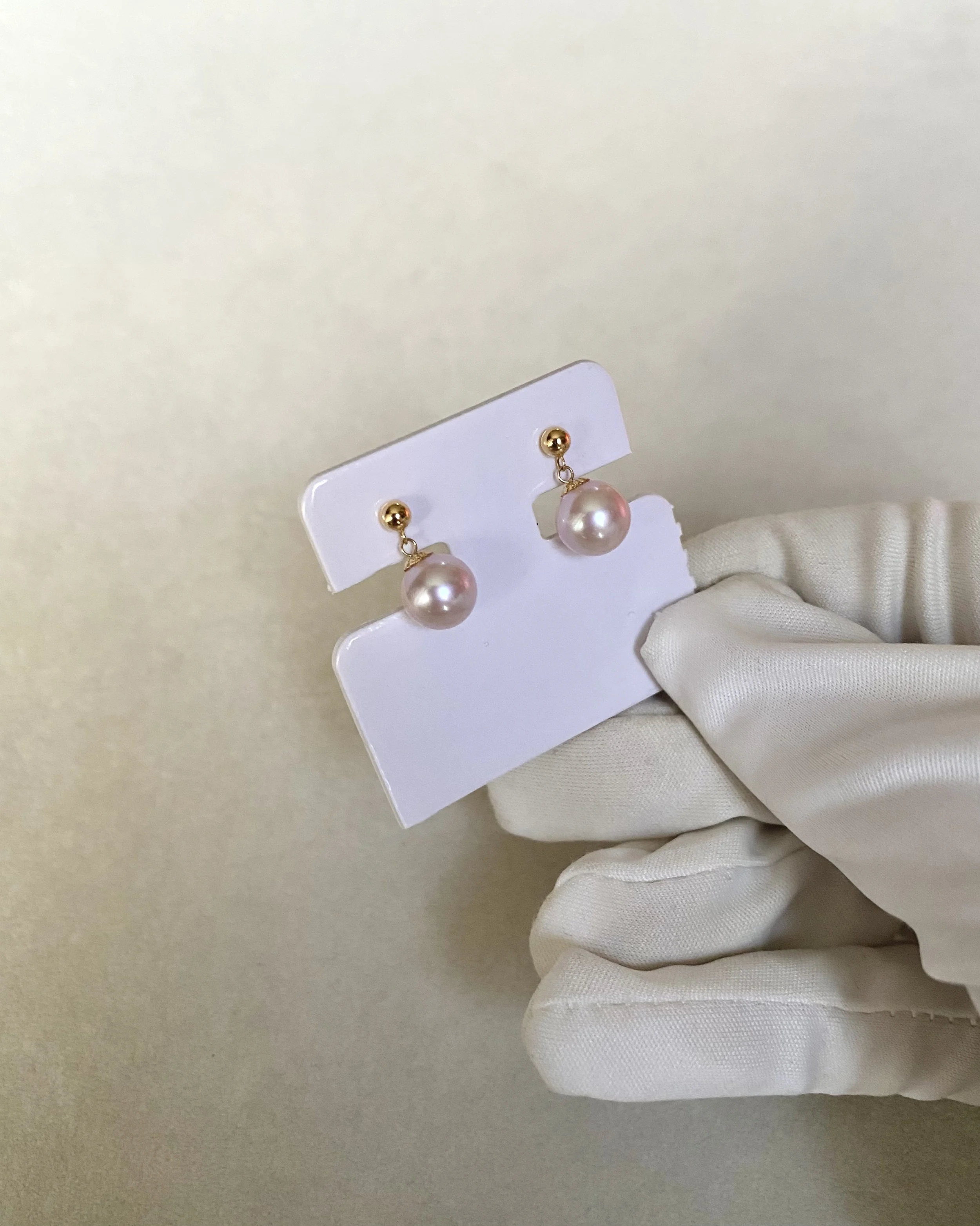 Top Quality Japanese Rose Pink Freshwater Pearl Earrings 7-7.5mm, Mirror-Like Lustre, 18K/AU750 Solid Yellow Gold Dangle Fittings Starlit Pearls