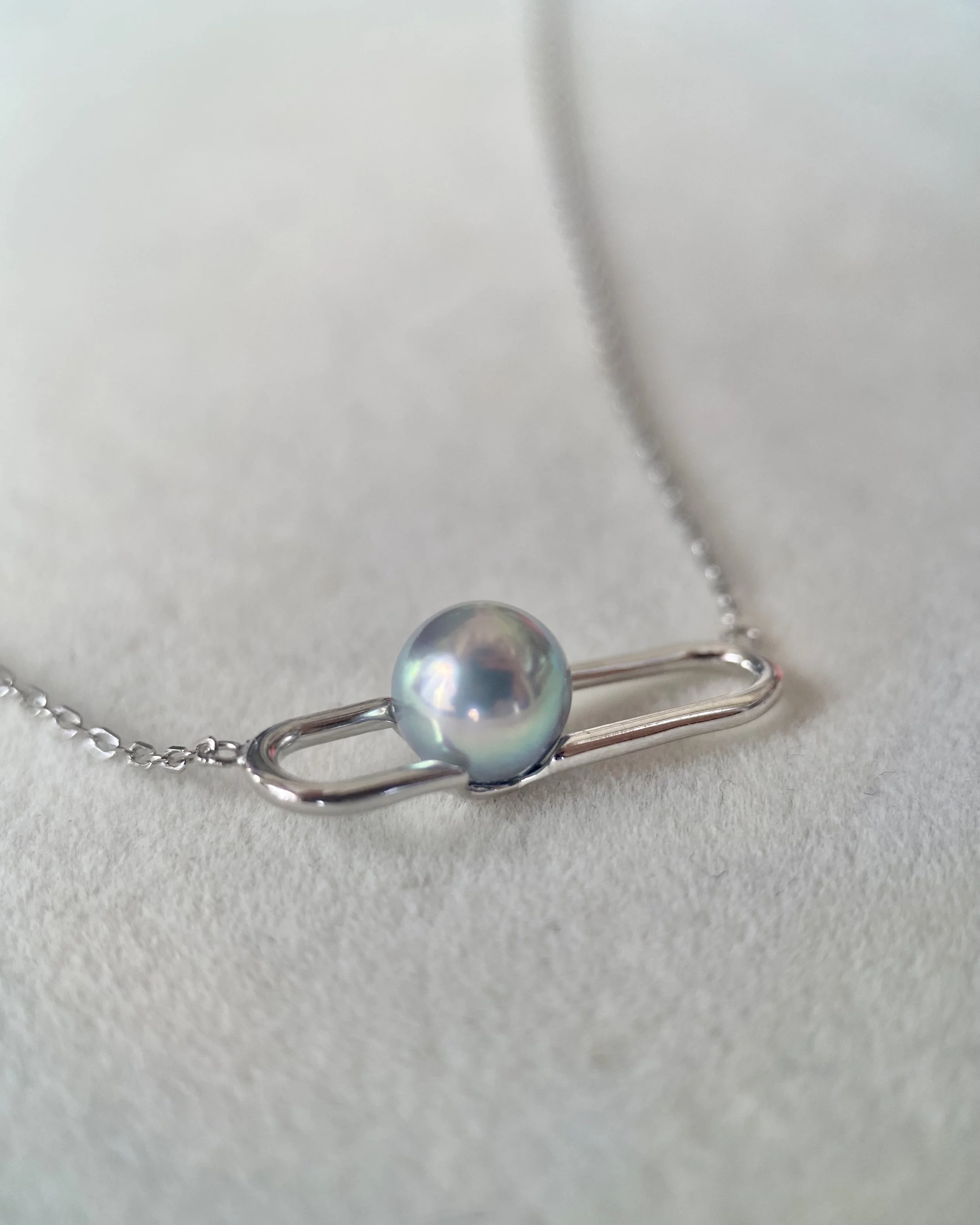 Rare Peacock Lagoon Blue-Green Japanese Madama Akoya Pearl Necklace 7.3mm , Iridescent Overtones, S925 Loop Pendant, Show Piece starlit Pearls