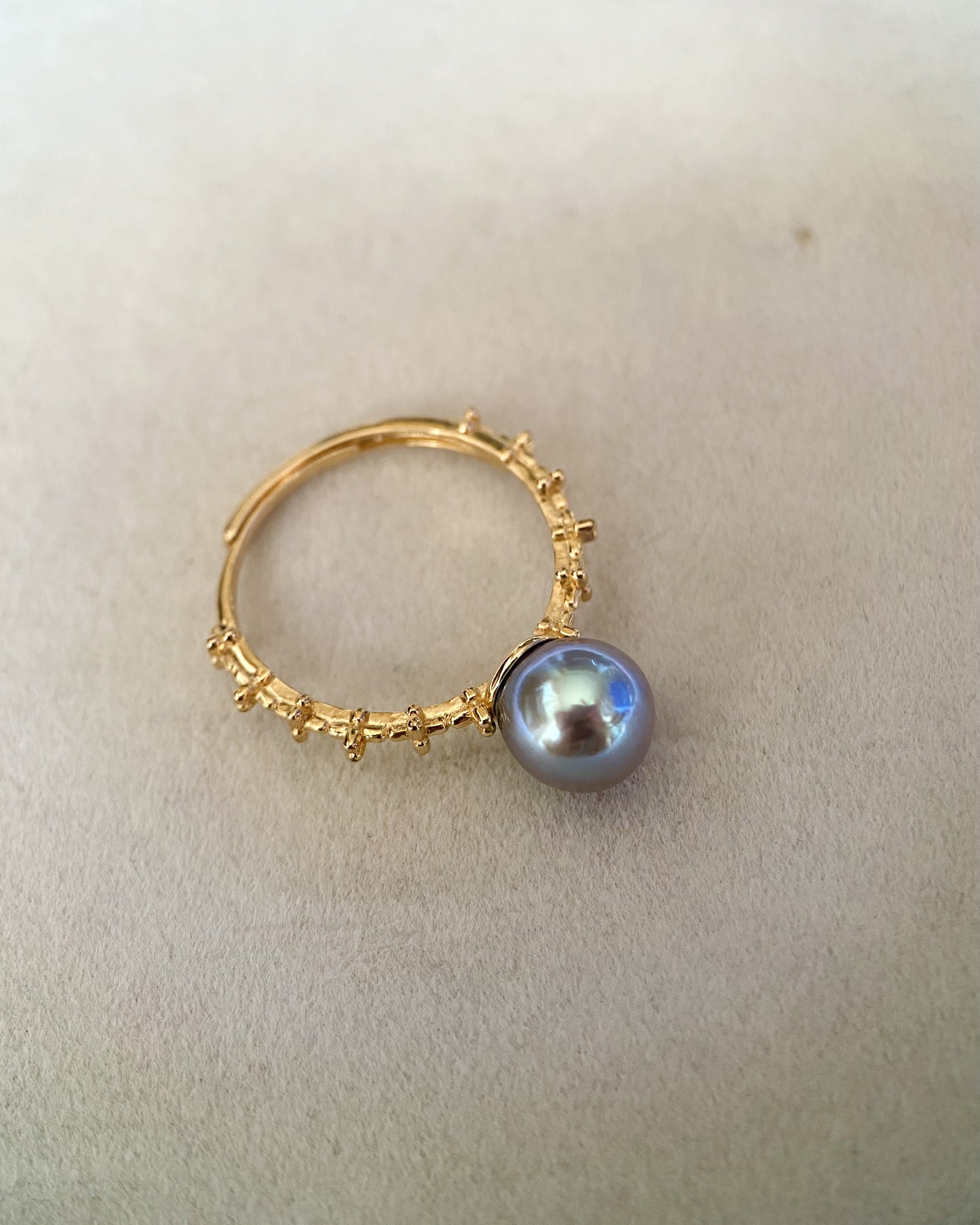 7.5–8mm Blue Rose Japanese Madama Akoya Pearl Ring, Original Japanese Star-Cut Link Adjustable Band in S925 Silver, Natural Silver-Blue Starlit Pearls