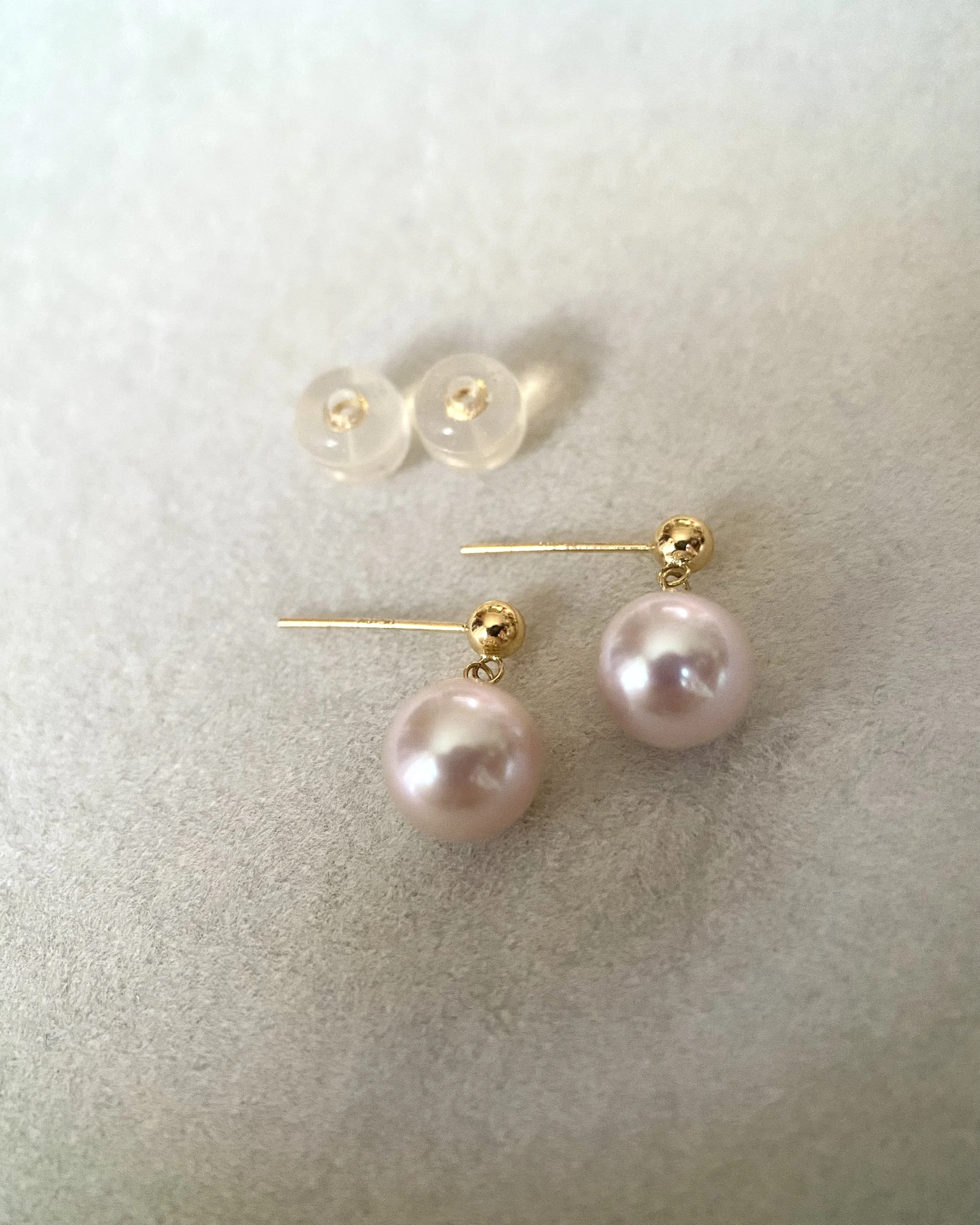 Top Quality Japanese Rose Pink Freshwater Pearl Earrings 7-7.5mm, Mirror-Like Lustre, 18K/AU750 Solid Yellow Gold Dangle Fittings Starlit Pearls