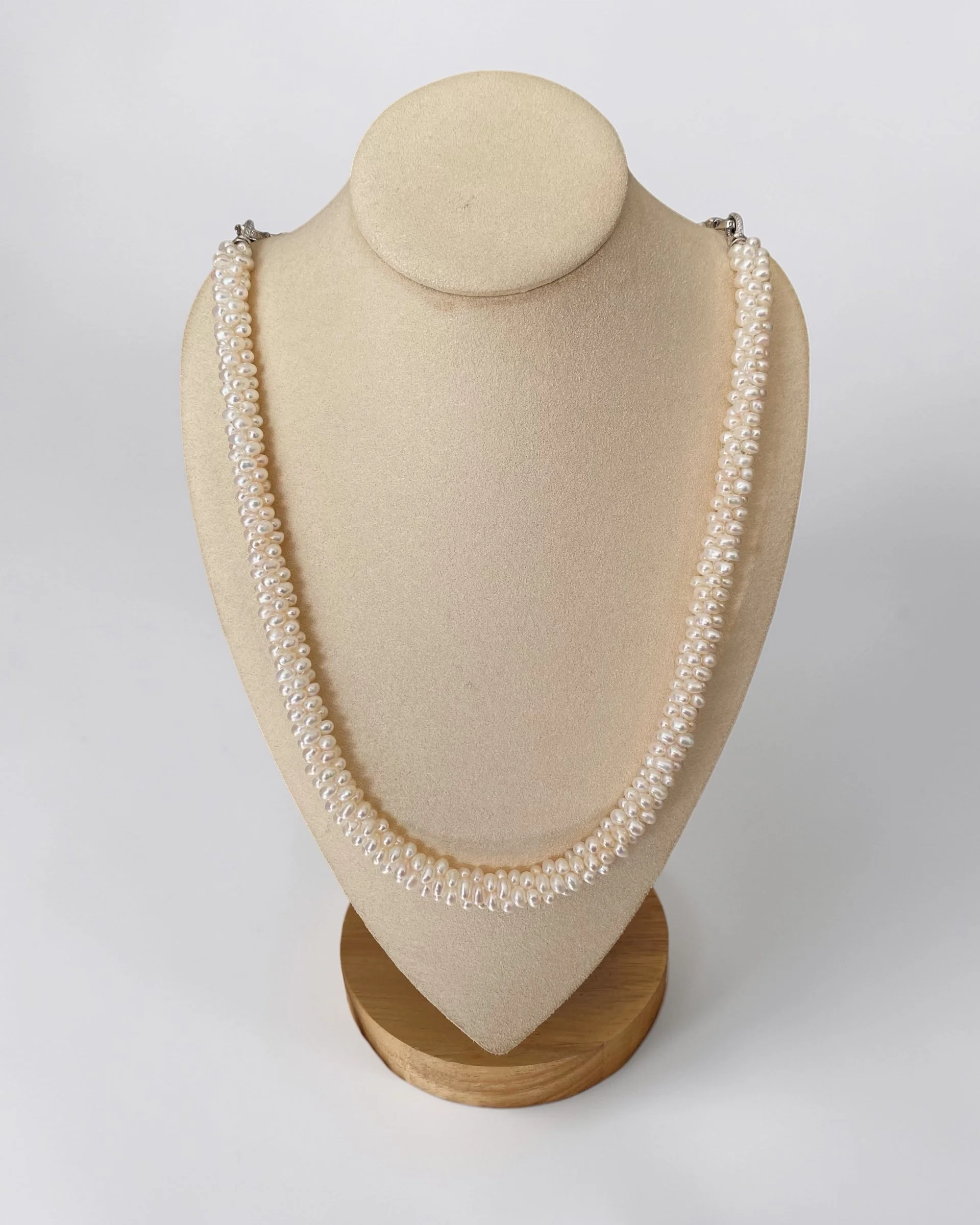 Handwoven Freshwater Keshi Pearl Necklace & Bracelet Set, 3.5mm Nucleus-Free Pearls, Silver Convertible Clip Clasps, Two-Way Wear Starlit Pearls