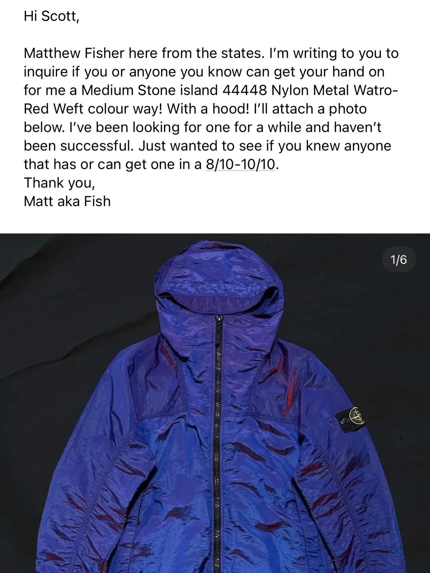 I&rsquo;ve got a follower in the USA 🇺🇸 who is looking for this Nylon Metal in a size M. If anybody can help DM me.
-
#stonedlove1982 #stoneisland #stoneislanduk #stoneislandtalk #stoneislandclothing