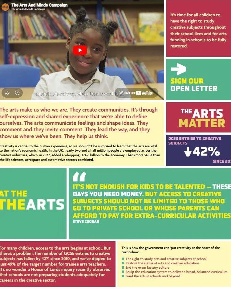 I've signed a letter to Bridget Phillipson, Secretary of State for Education and Lisa Nandy, Secretary of State for Culture, Media and Sport to ask them to ensure all children can enjoy access to arts subjects throughout their school life. Will you d