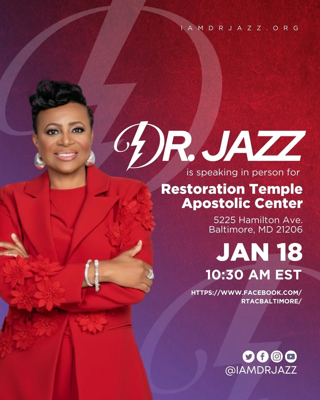 Join Dr. Jazz in person at  Restoration Temple Apostolic Center