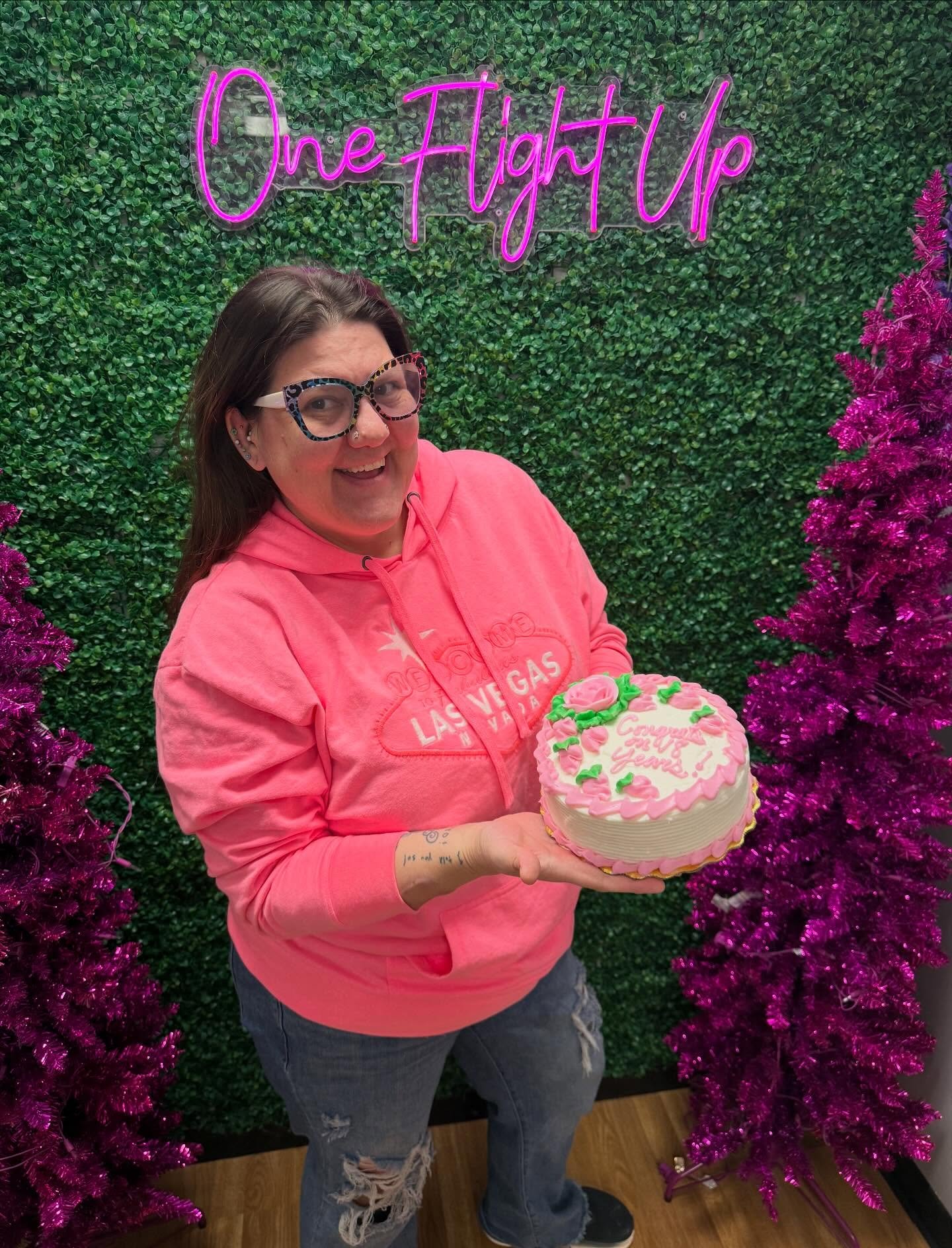 They surprised me with a cake today for 18yrs piercing. I&rsquo;m really lucky to have the team I have🩷 special shout out to Rambachs Bakery and Fudge for making the beautiful cake!!