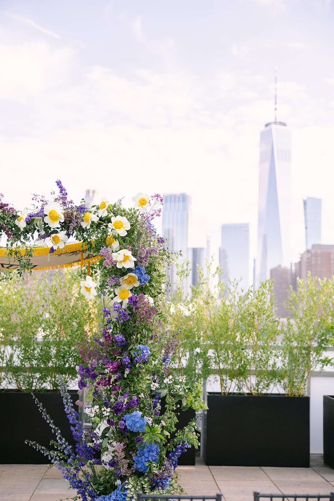 Floral Chuppa and NYC Skyline