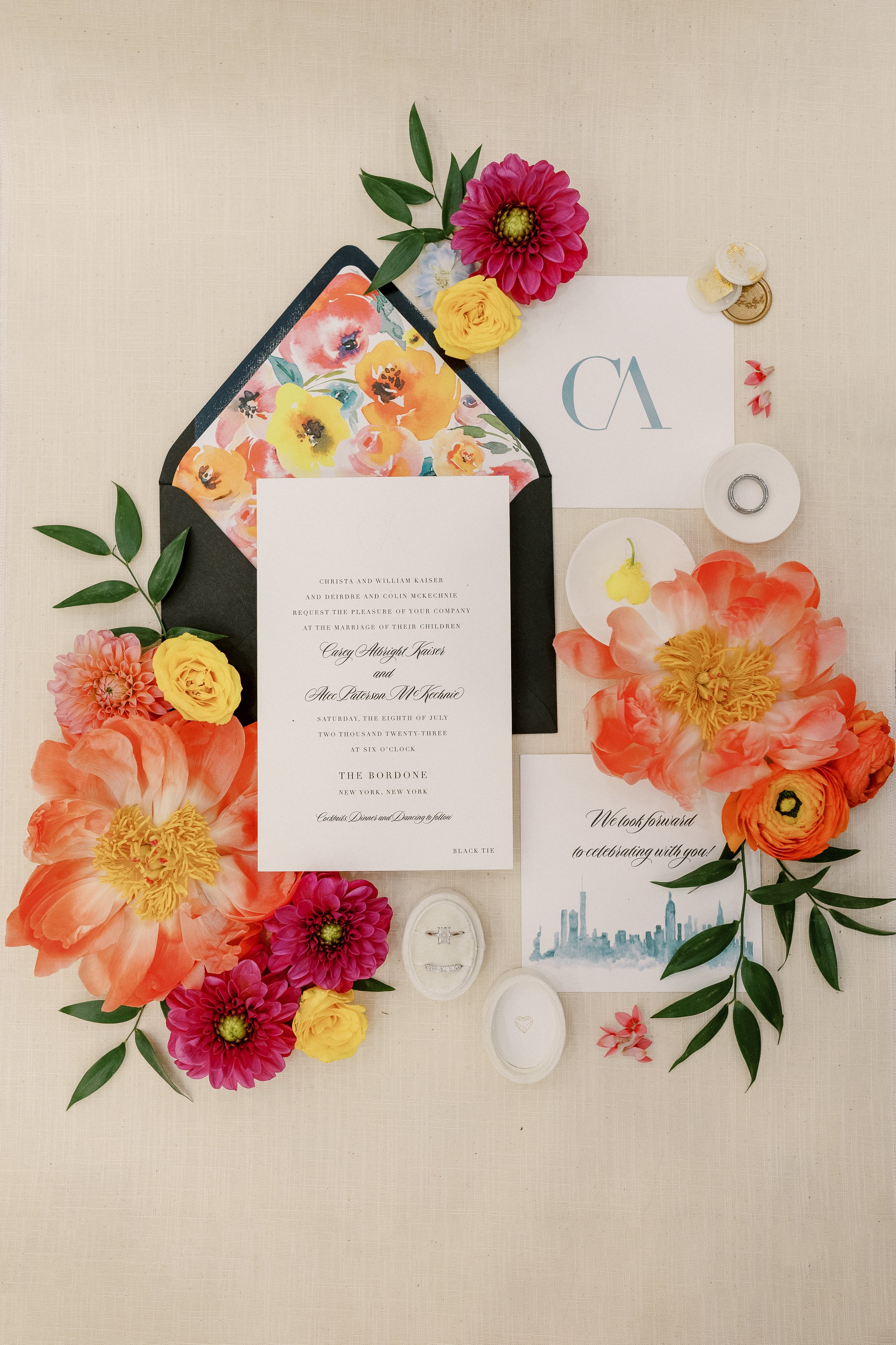 custom bright color palette wedding invitation suite.jpg