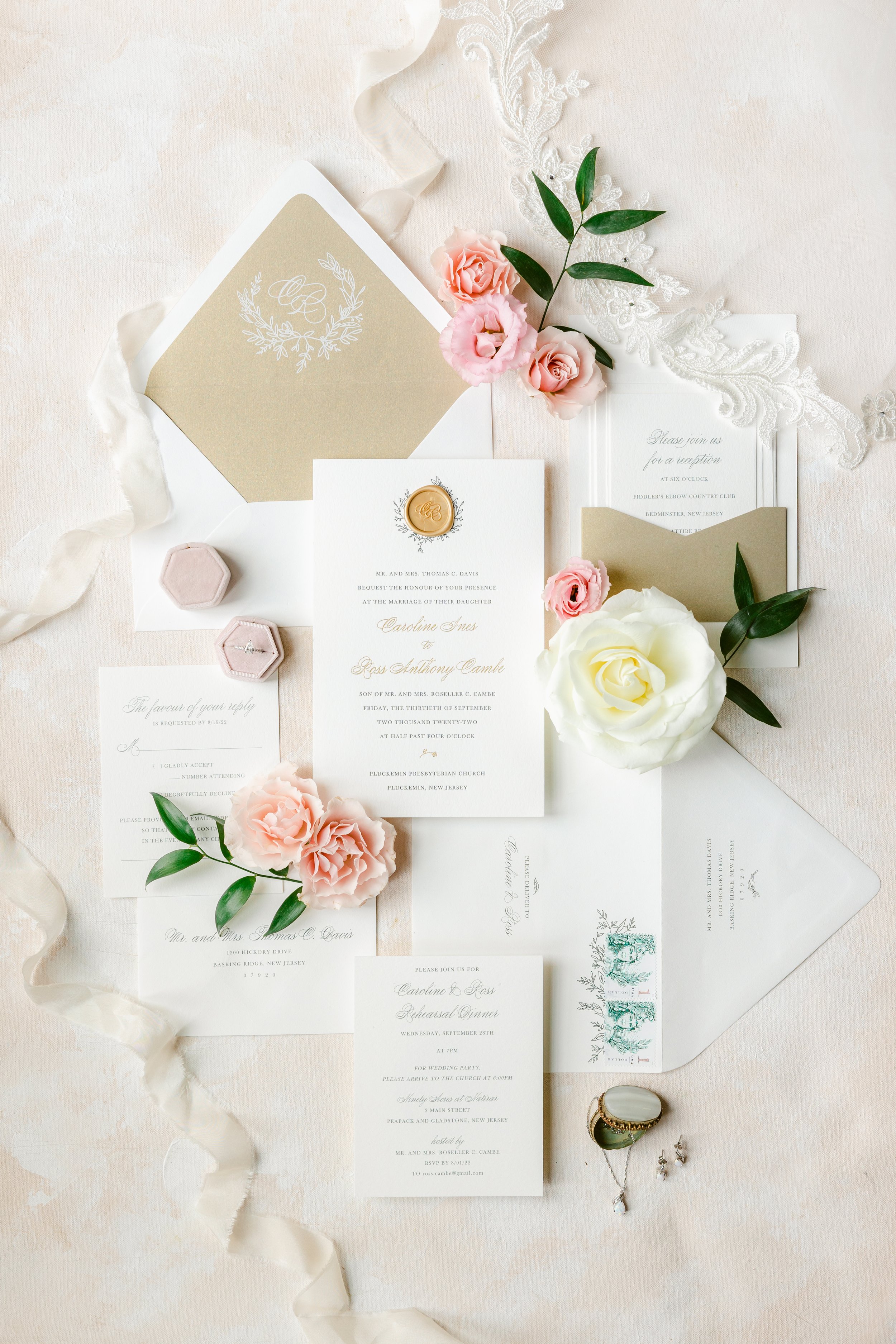 Elegant Green and Gold Wedding Invitation