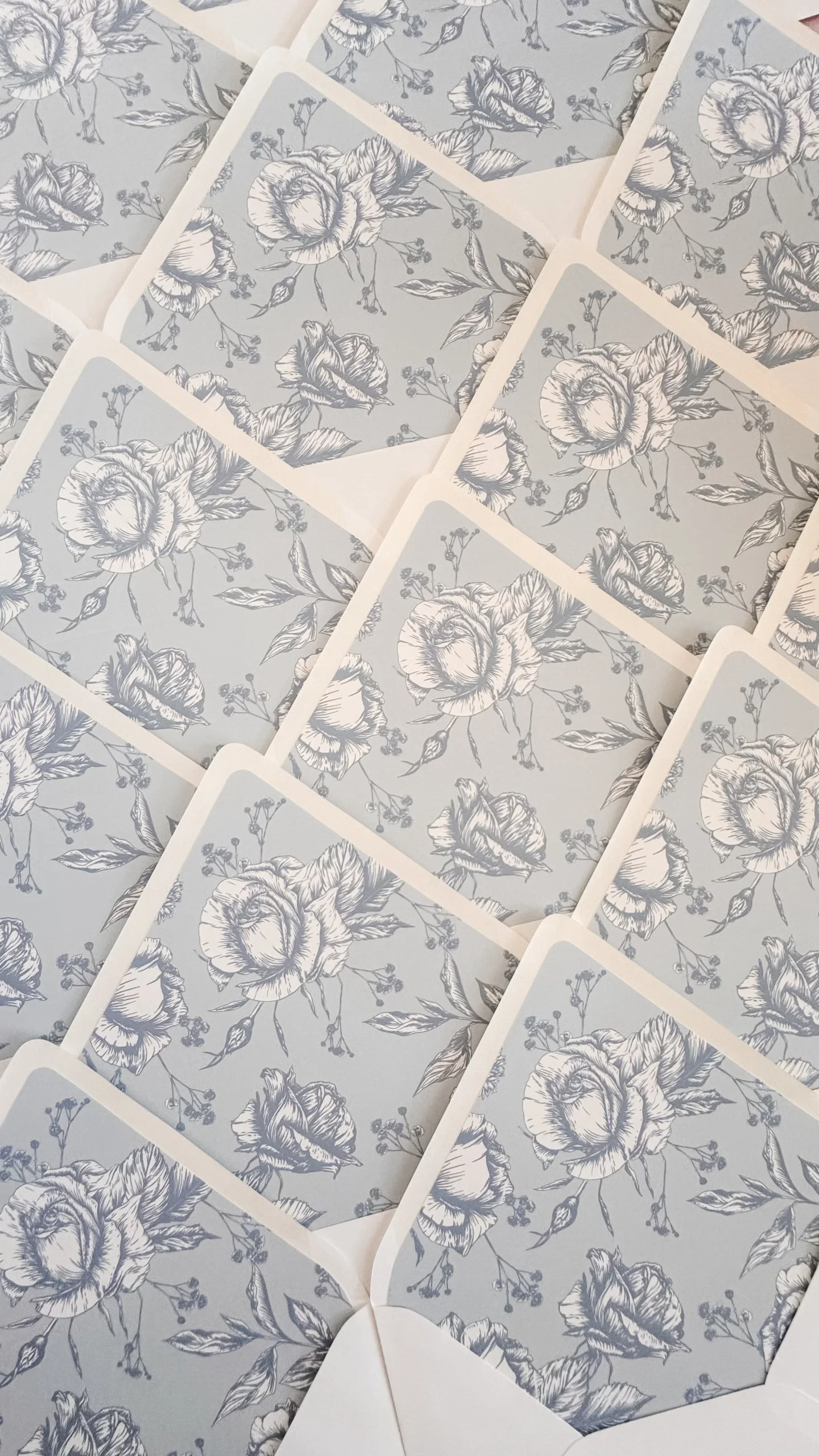 When the first impression deserves to be art.
These soft blue floral envelope liners were designed to echo the romance and quiet sophistication of the wedding day. Every detail matters &mdash; especially the ones guests notice before they even read t