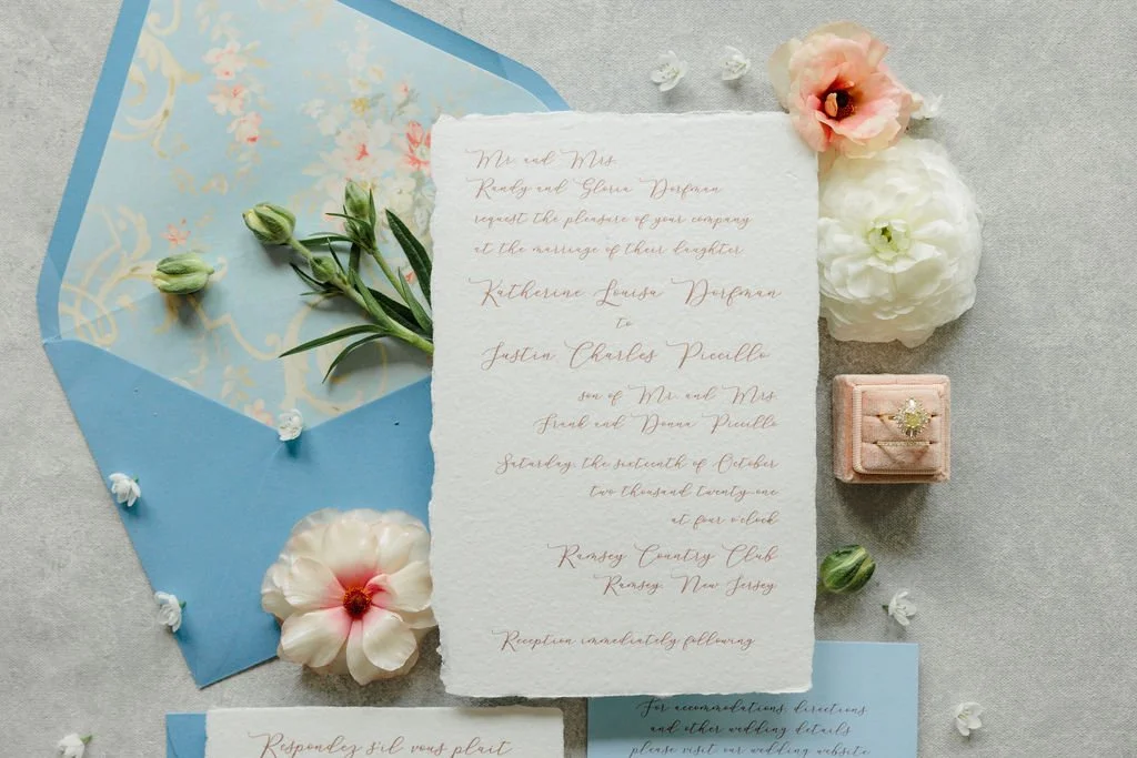  Invitation on Handmade Paper with French Country Envelope Liner 