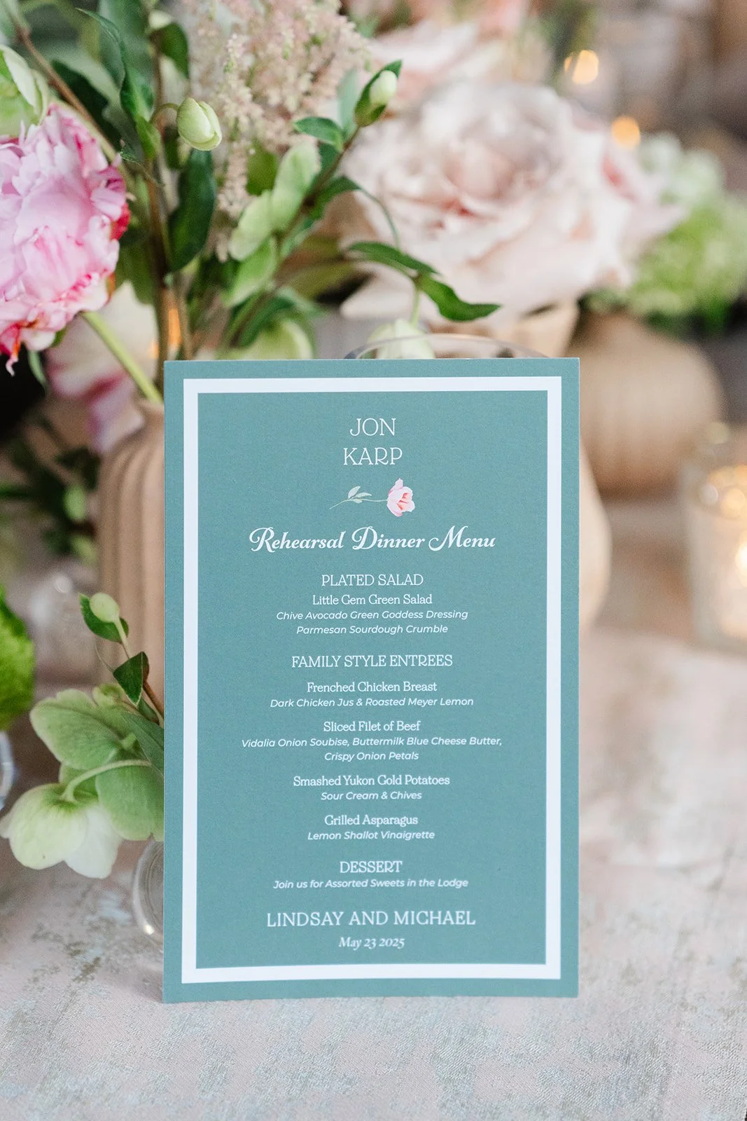  a beautiful green rehearsal dinner menu 