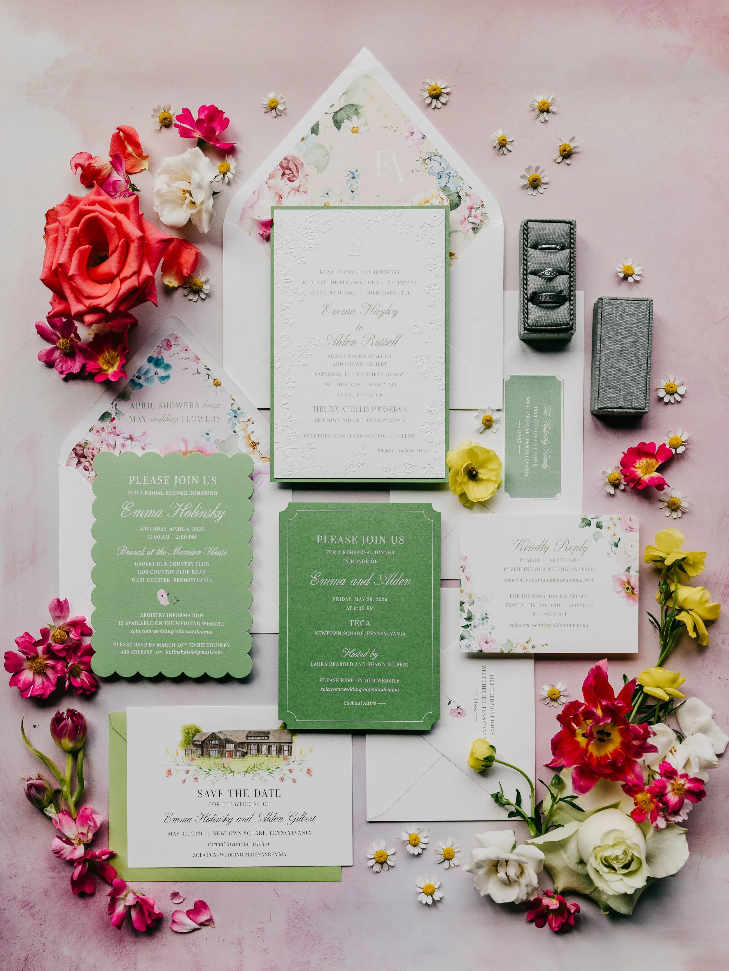 There were two visions for this wedding.

Emma wanted a youthful garden party. Her mother envisioned something sophisticated and elegant. The answer was not to choose one or dilute both into a perfectly pleasant compromise. We created a custom weddin