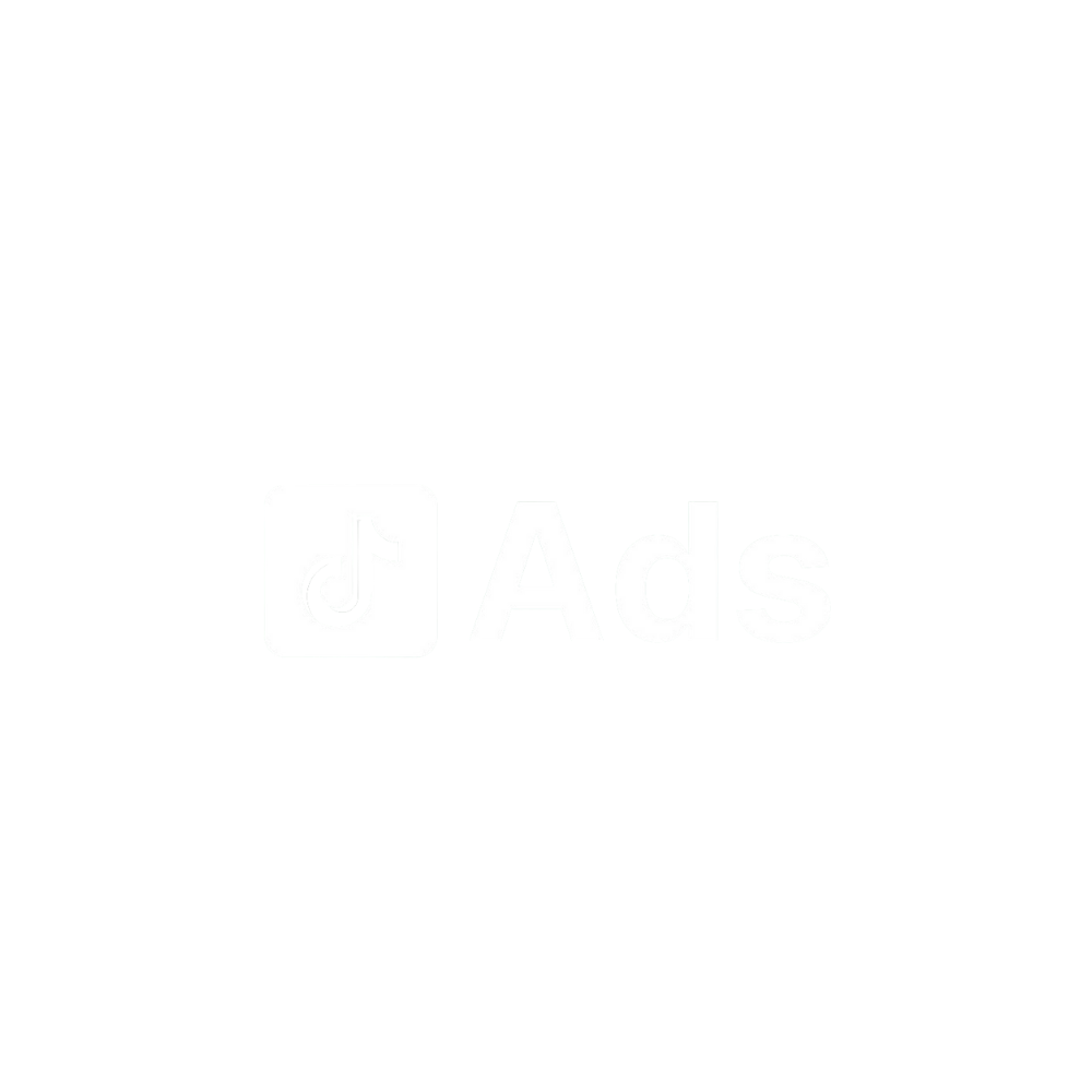 Icon of the TikTok logo with the word 'Ads' in white on a black background.