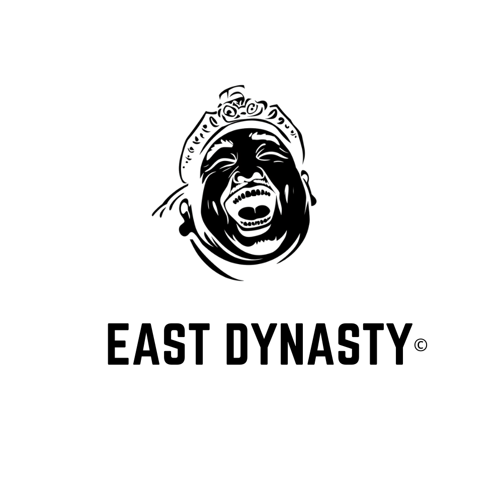 Black and white line drawing of a woman wearing a crown, laughing with her mouth wide open.